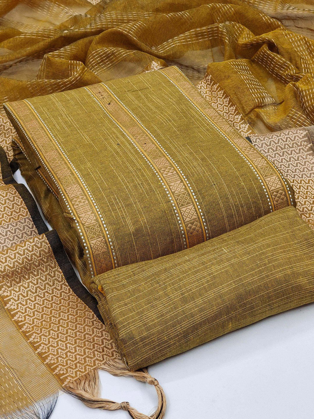 

MANVAA Pure Cotton Unstitched Dress Material, Mustard