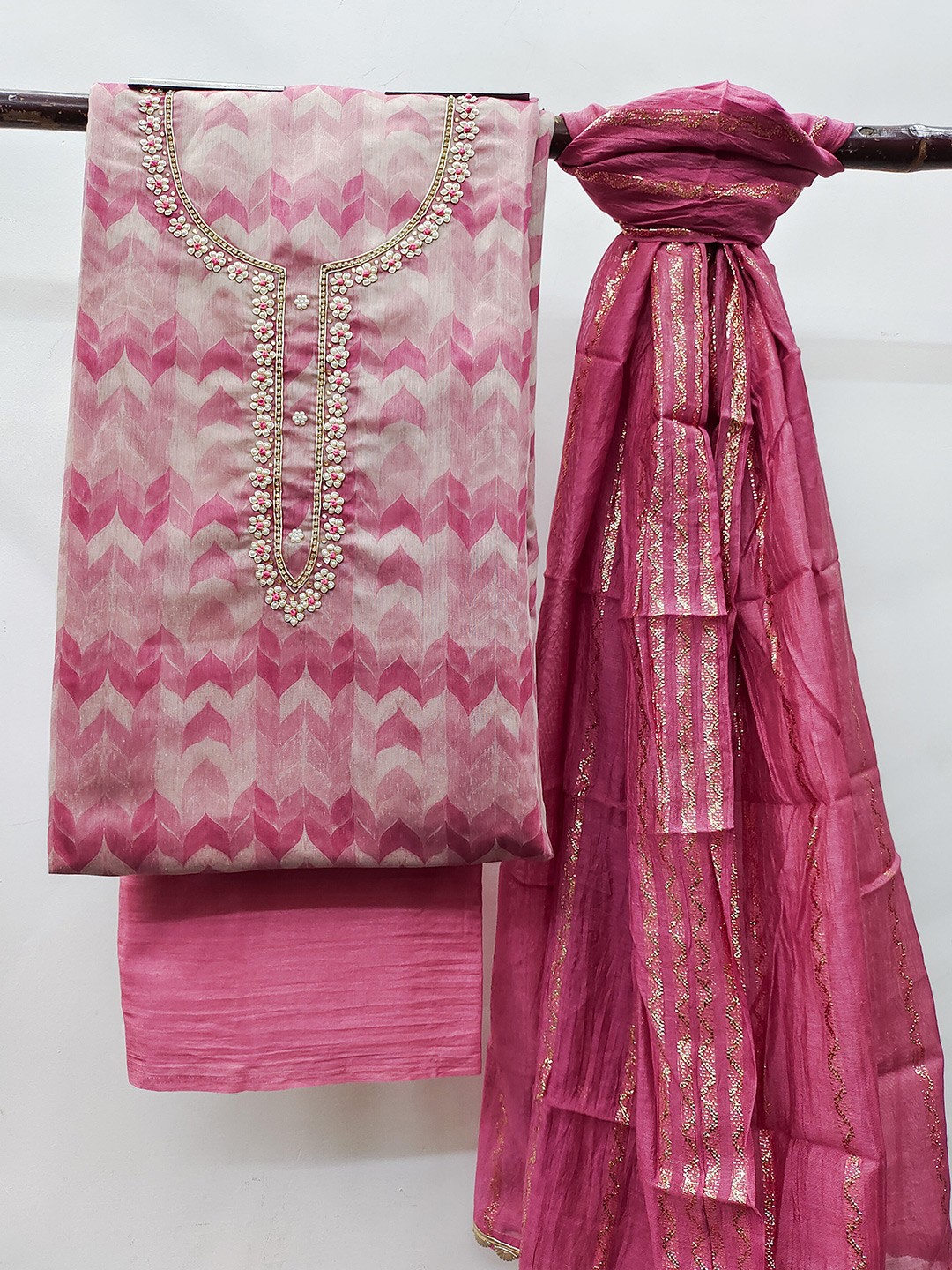 

MANVAA Printed Pure Cotton Unstitched Dress Material, Pink
