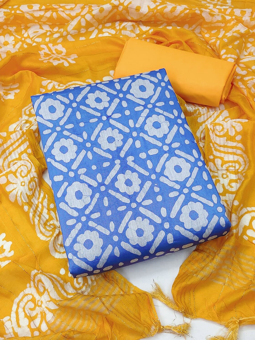 

MANVAA Printed Pure Cotton Unstitched Dress Material, Blue