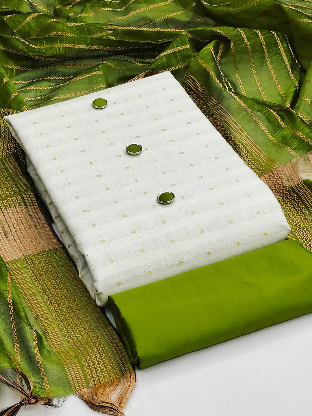 

MANVAA Pure Cotton Unstitched Dress Material, White