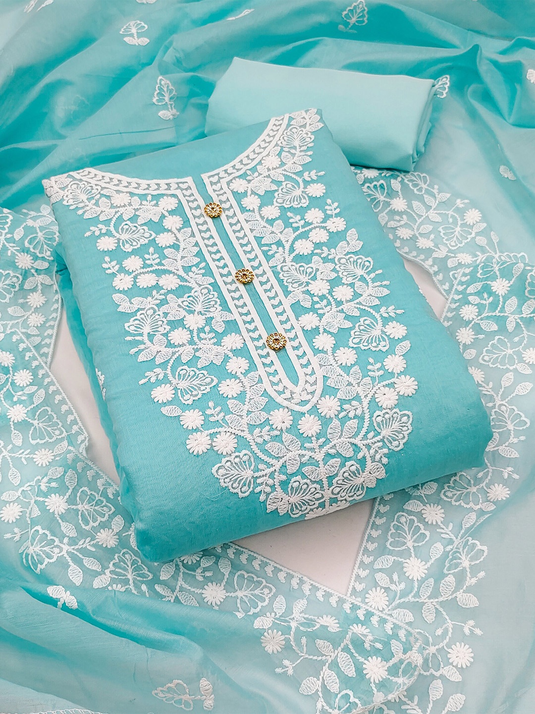 

MANVAA Embroidered Unstitched Dress Material, Blue