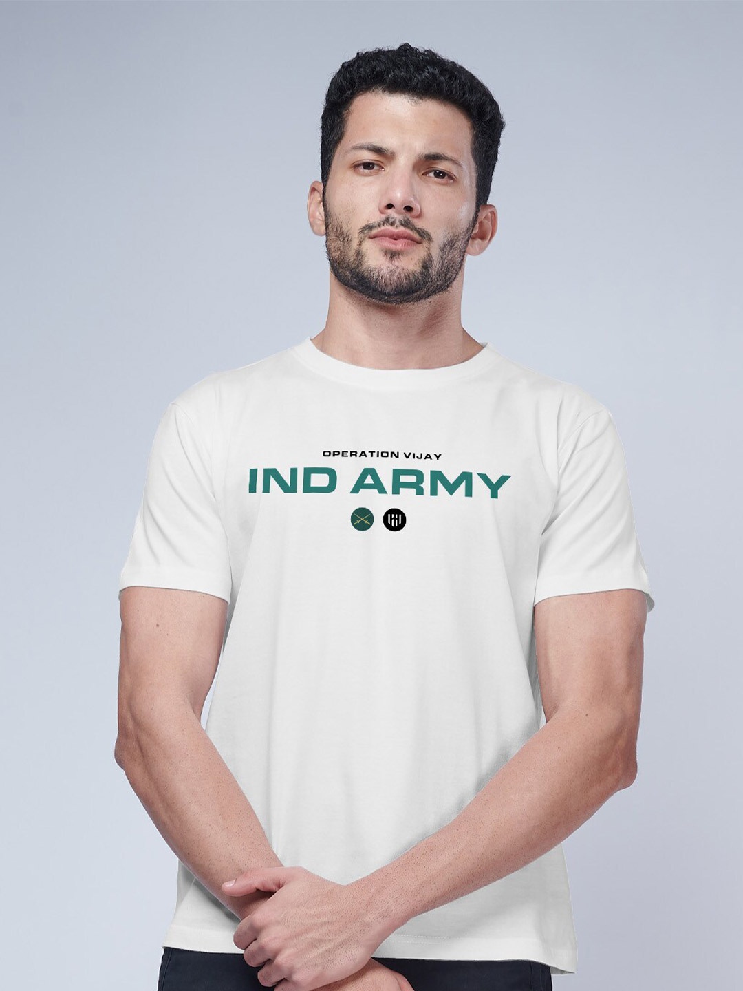 

Aero Armour Typography Printed Round Neck Regular Fit Cotton Casual Shirt, White