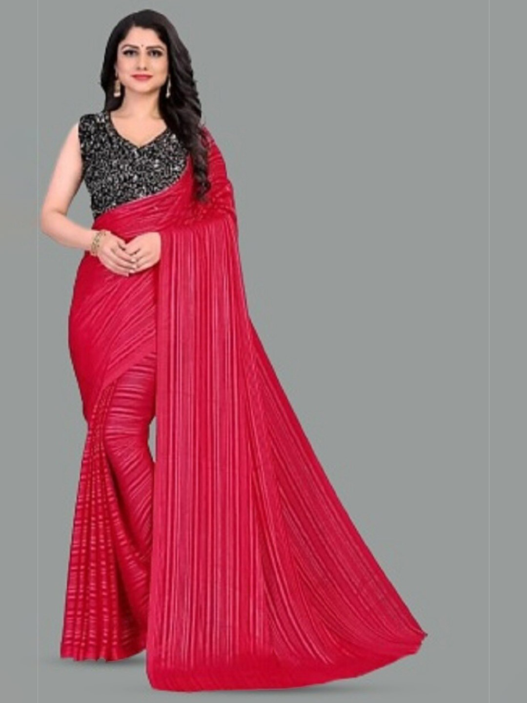 

APNISHA Striped Pure Georgette Saree, Pink