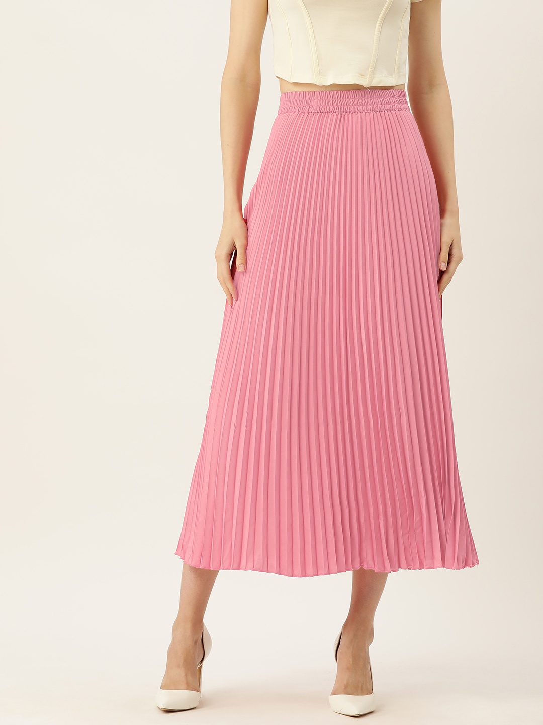 

WISSTLER Accordion Pleated Crepe Midi Skirt, Pink