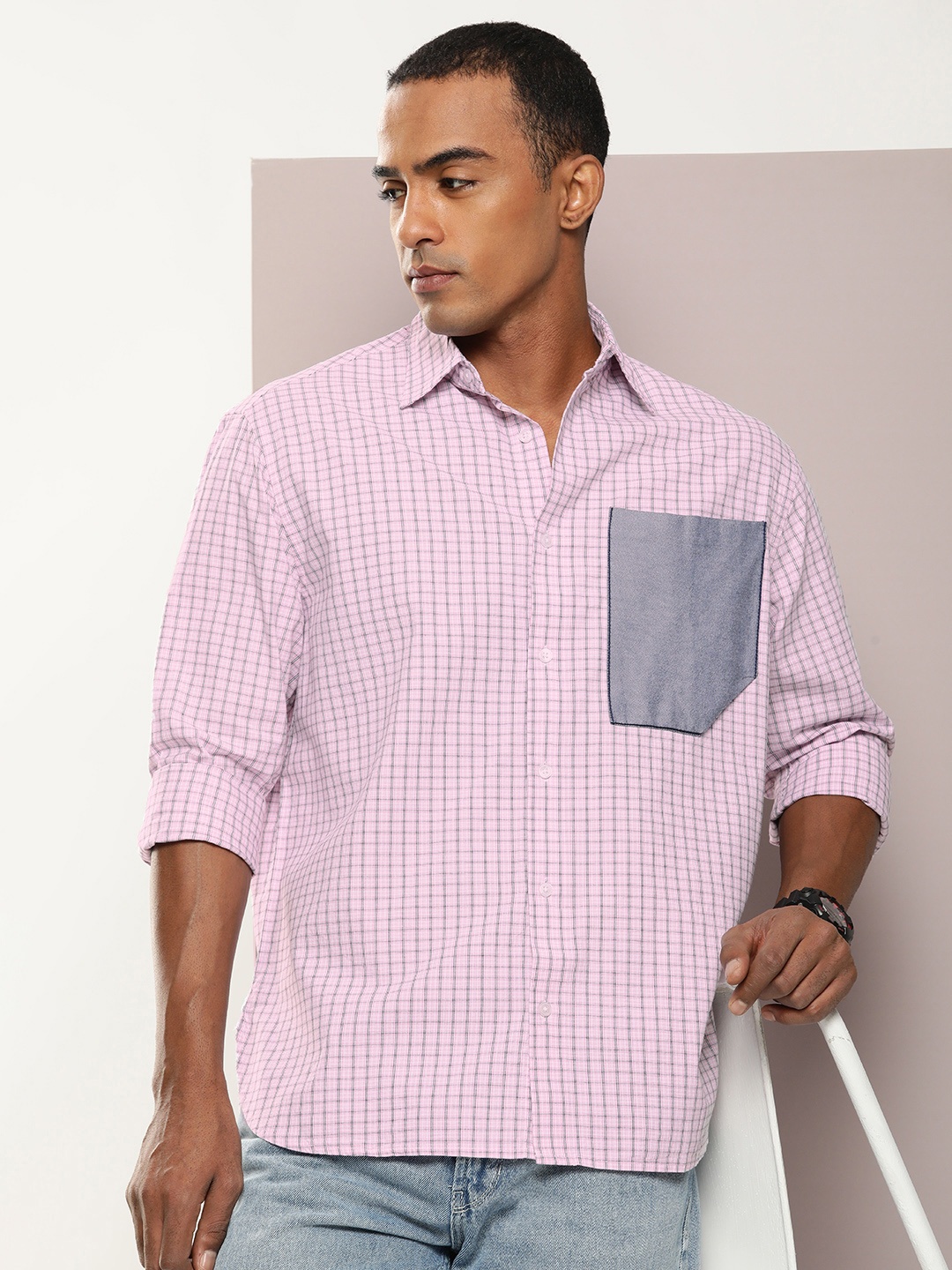

Kook N Keech Men Relaxed Checked Pure Cotton Casual Shirt, Pink