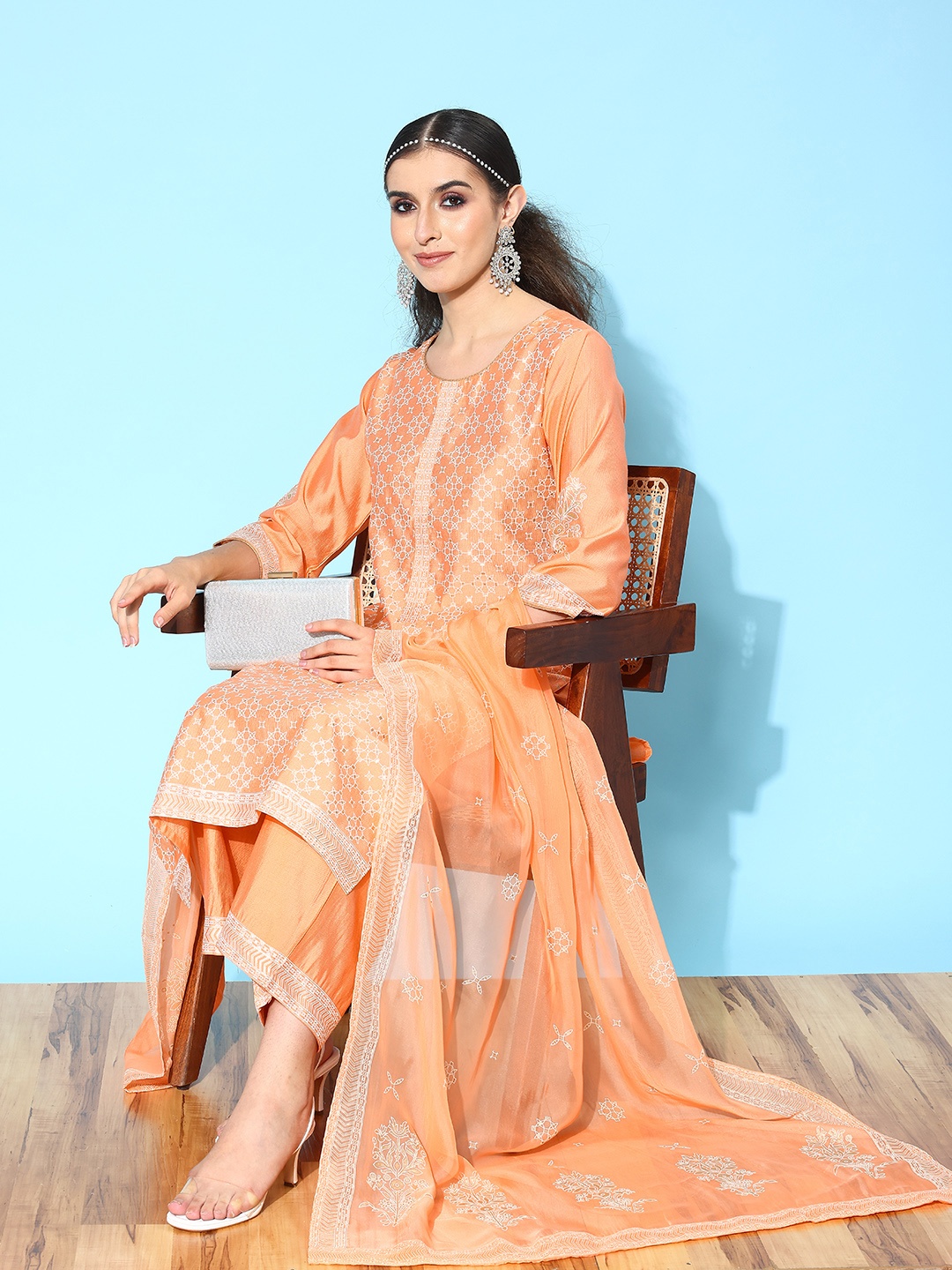 

Indo Era Women Printed Regular Liva Kurta with Palazzos & With Dupatta, Orange