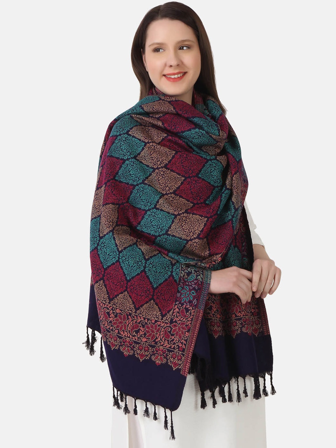 

EVAZ Woven Design Acrylic Shawl, Navy blue