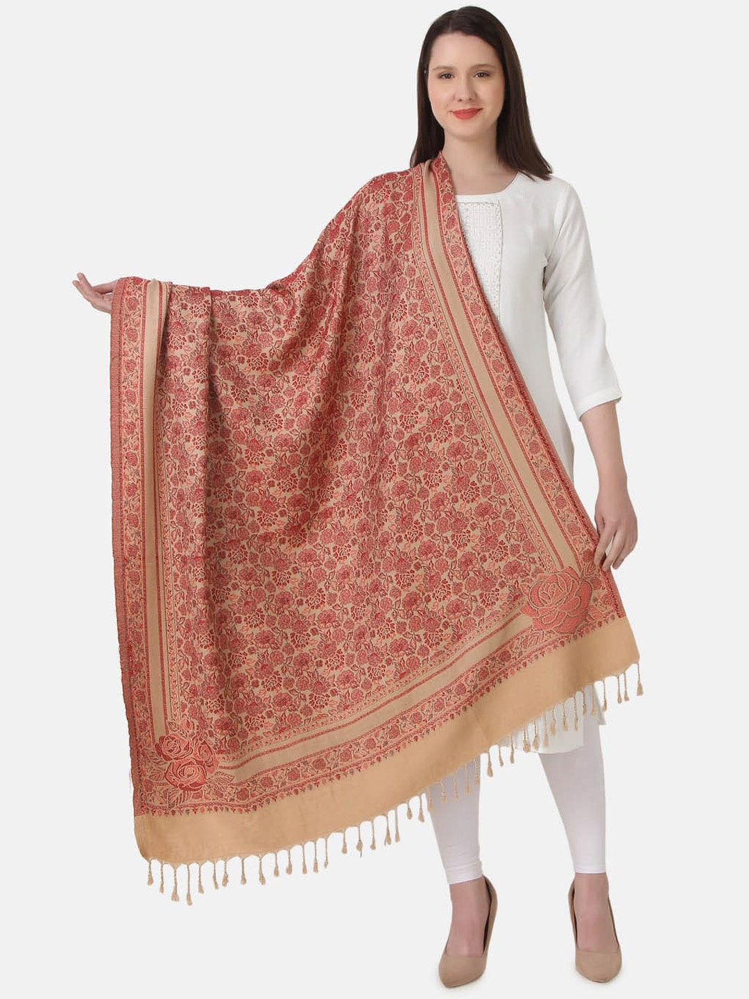 

EVAZ Woven Design Acrylic Shawl, Camel brown