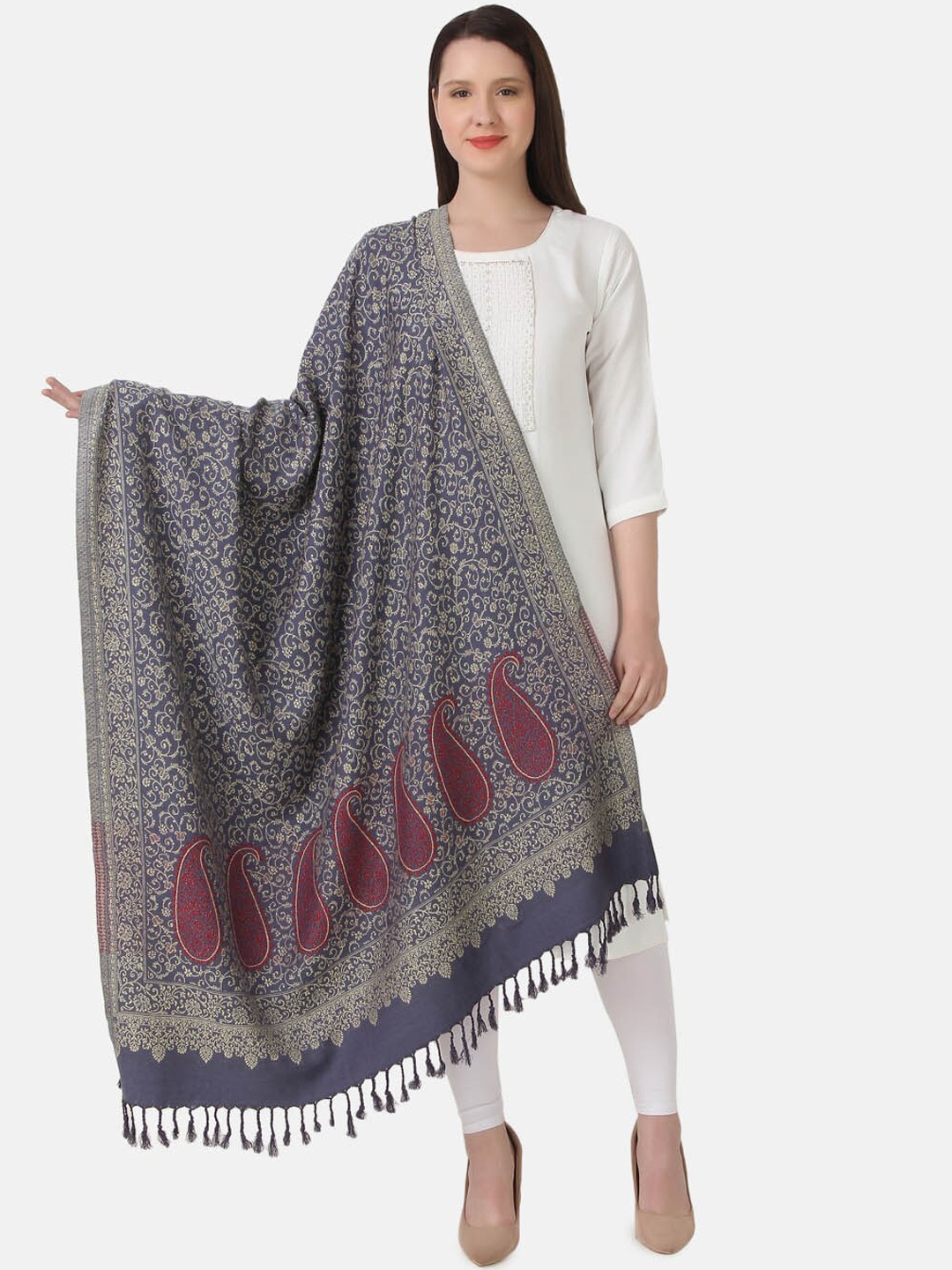 

EVAZ Woven Design Acrylic Shawl, Grey