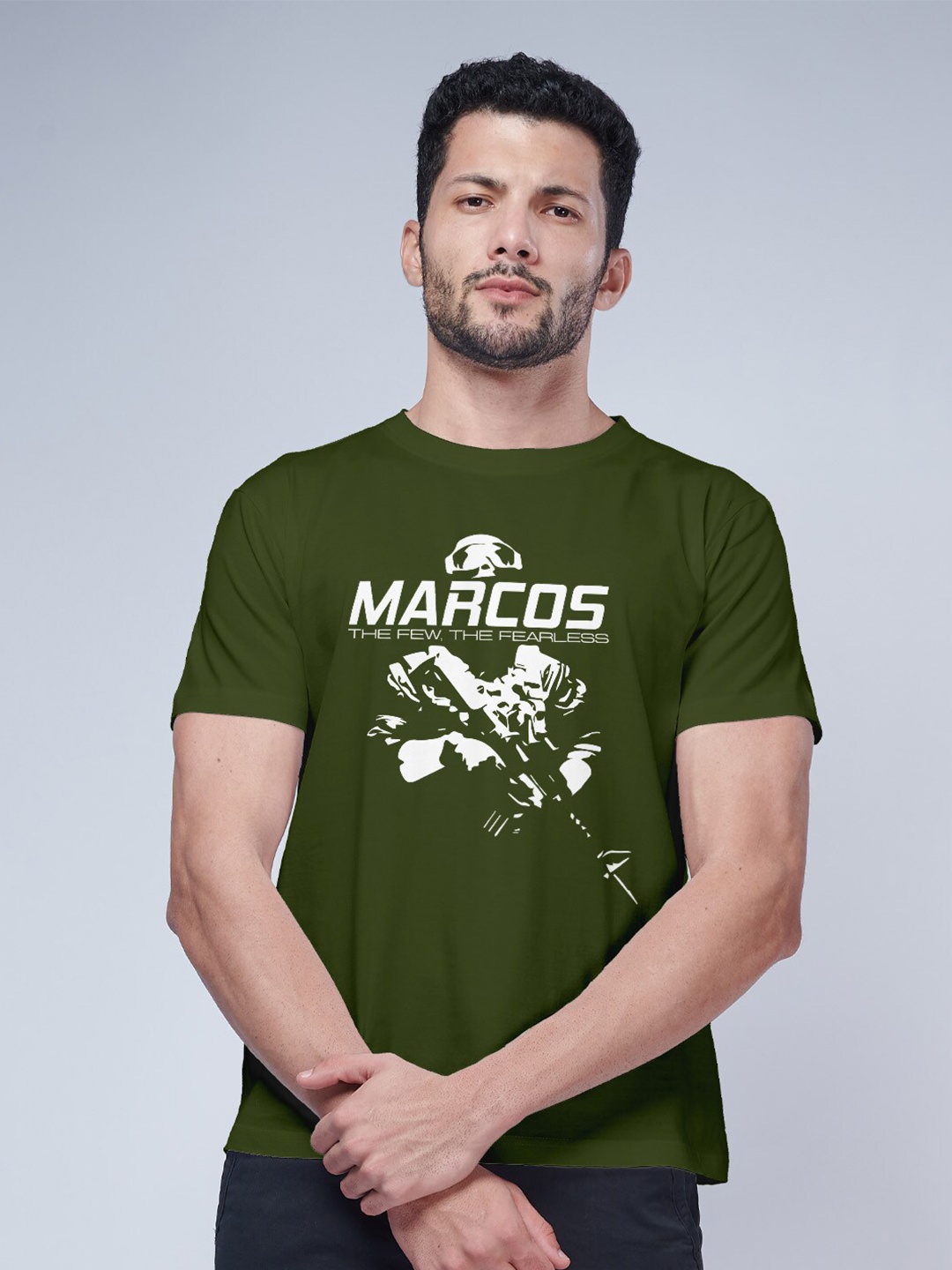 

Aero Armour Graphic Printed Round Neck Pure Cotton T-shirt, Olive