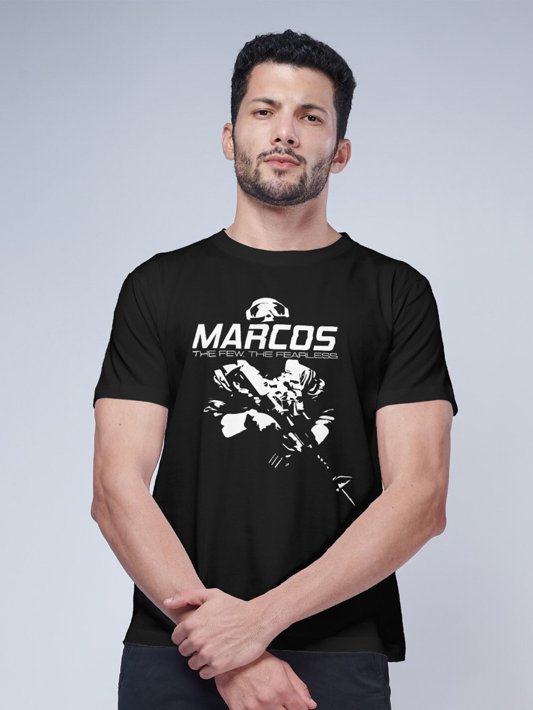 

Aero Armour Graphic Printed Round Neck Pure Cotton T-shirt, Black