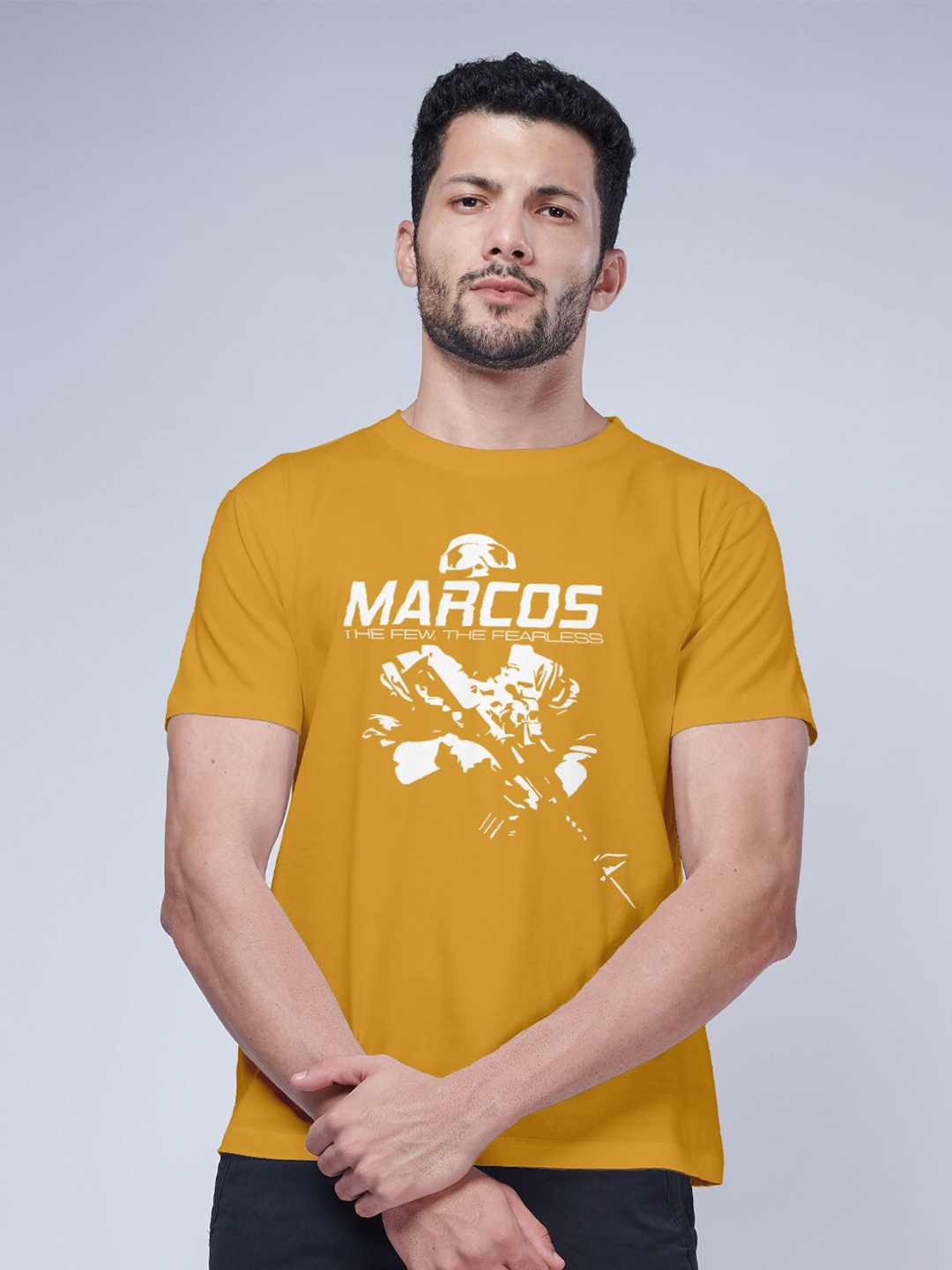 

Aero Armour Graphic Printed Round Neck Pure Cotton T-shirt, Yellow