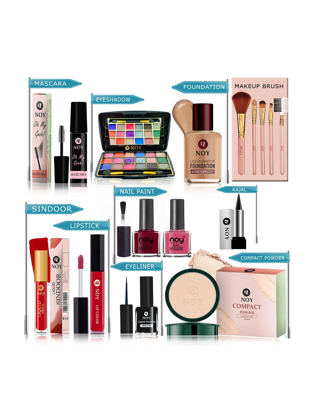 

NOY Set Of 15 Makeup Combo Essentials Gift Set- 118.7ml - #YN216, Red