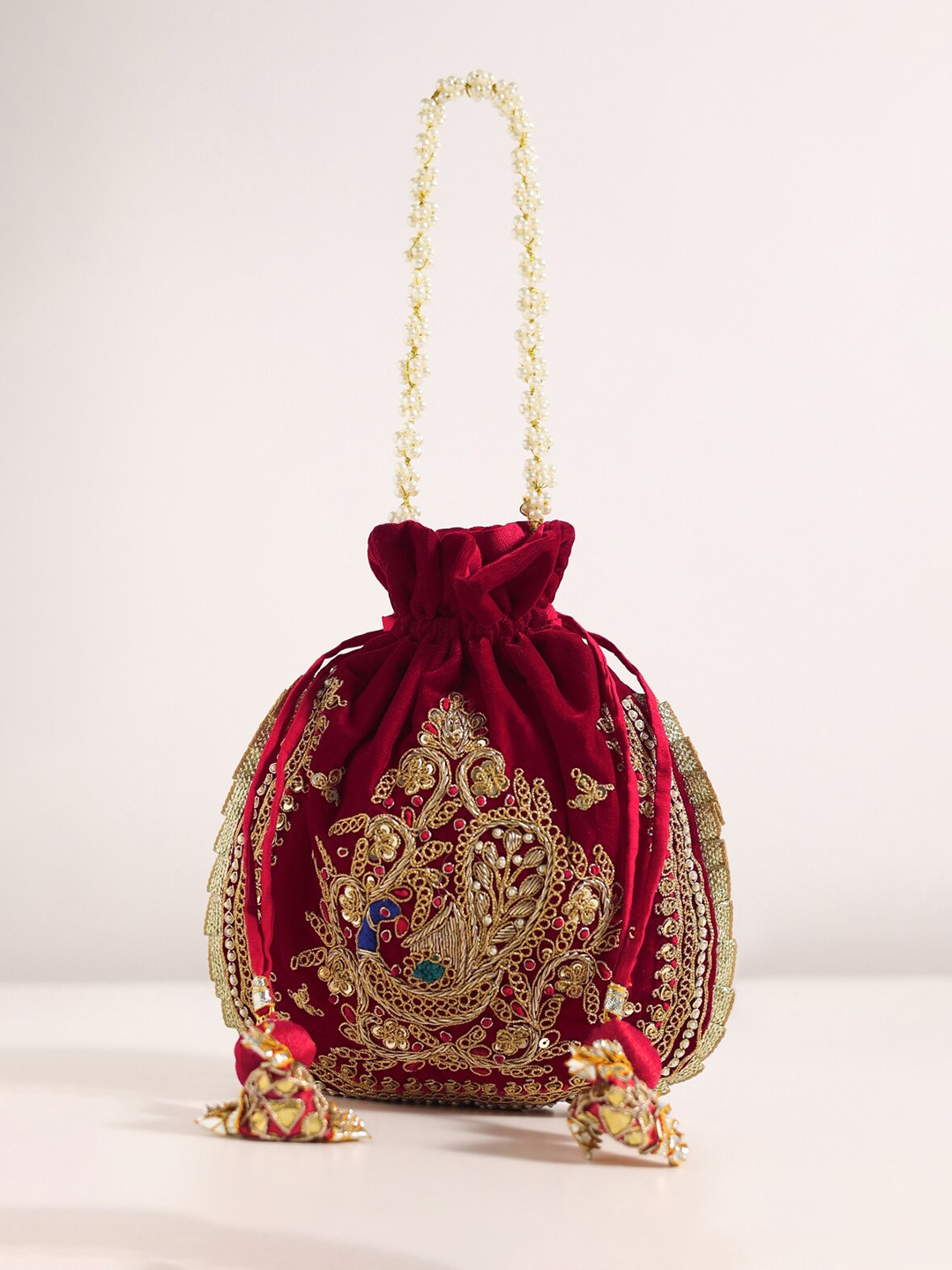 

KALKI Fashion Embroidered Potli Clutch, Maroon