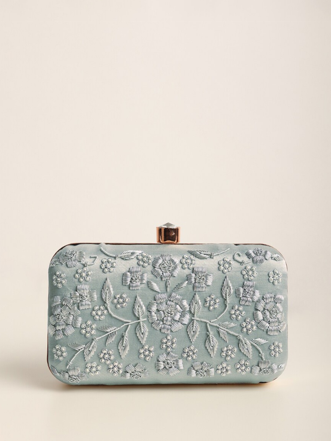 

KALKI Fashion Embroidered Box Clutch, Silver