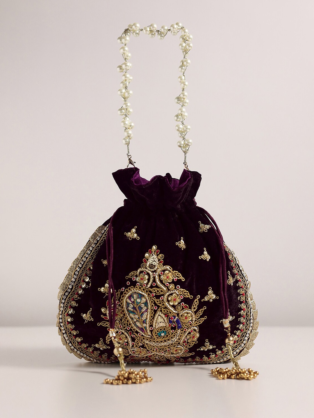 

KALKI Fashion Embroidered Potli Clutch, Black