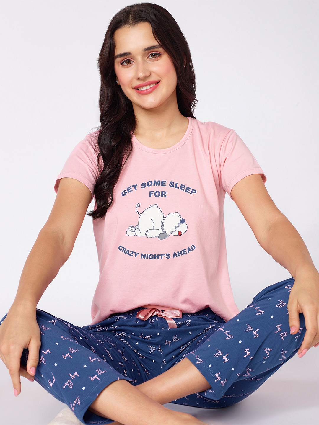 

beebelle Typography Printed Cotton Night suit, Pink