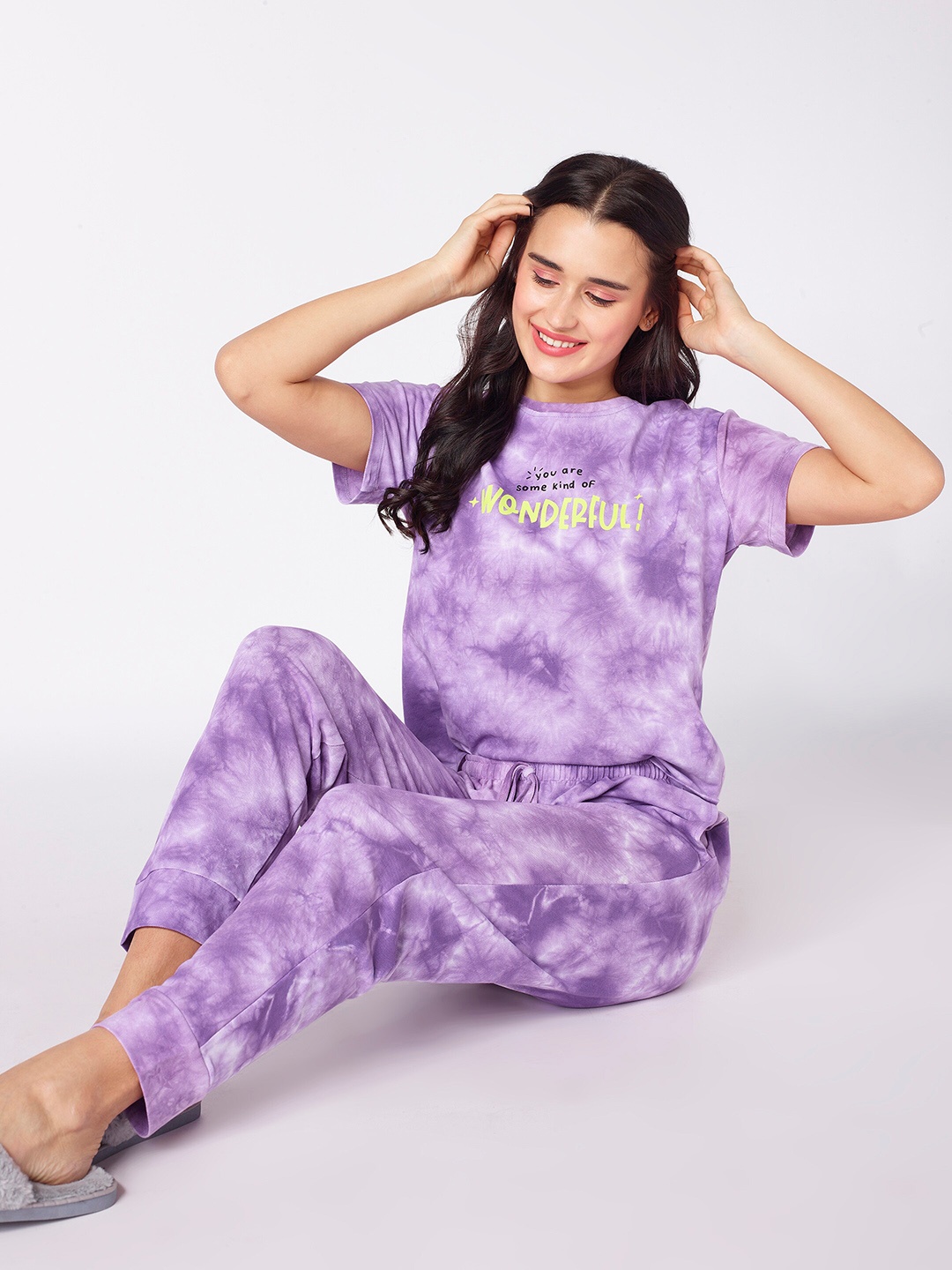 

beebelle Tie & Dye Pure Cotton Night suit, Purple
