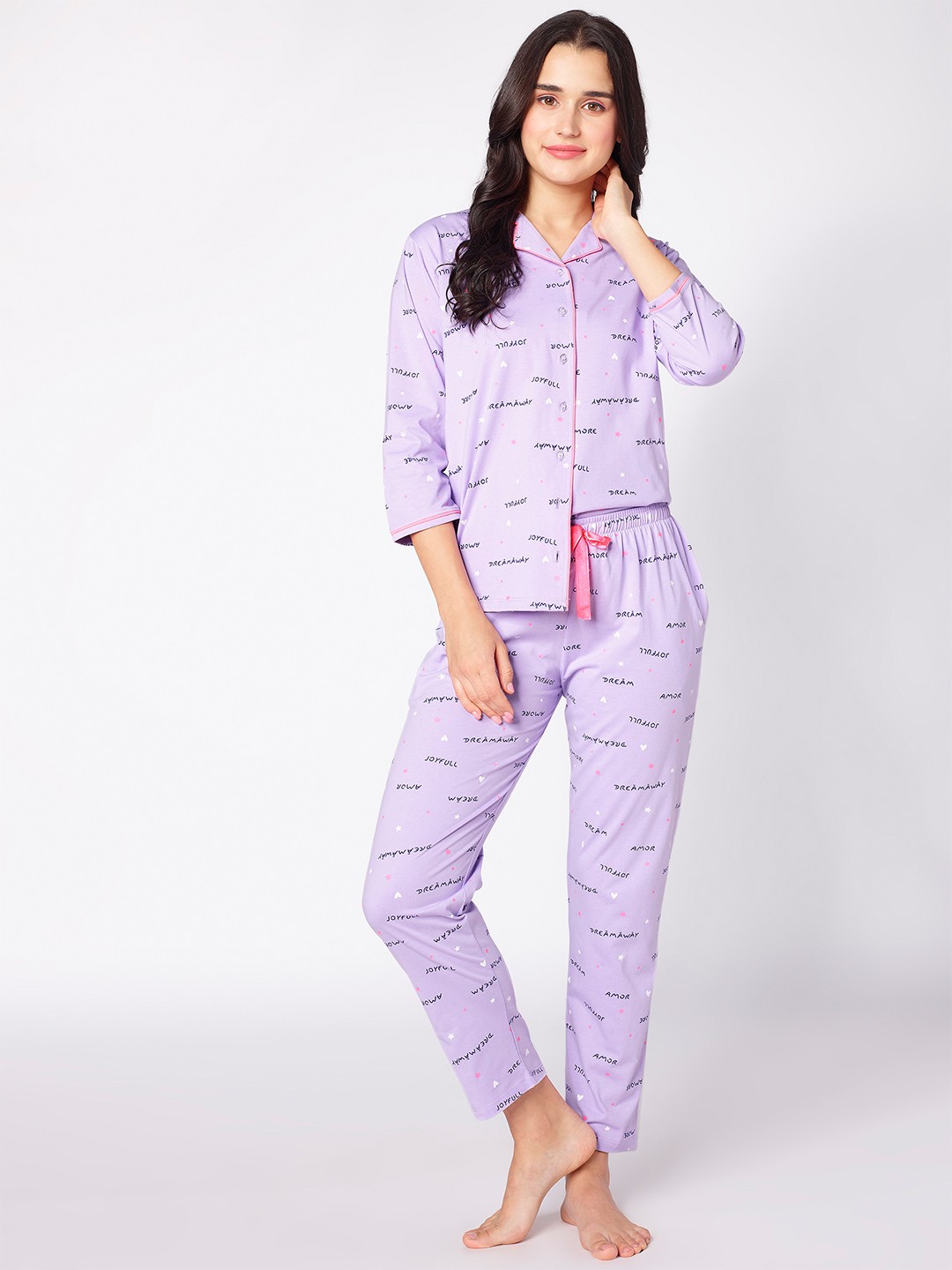 beebelle Lavender & Pink Typography Printed Night suit