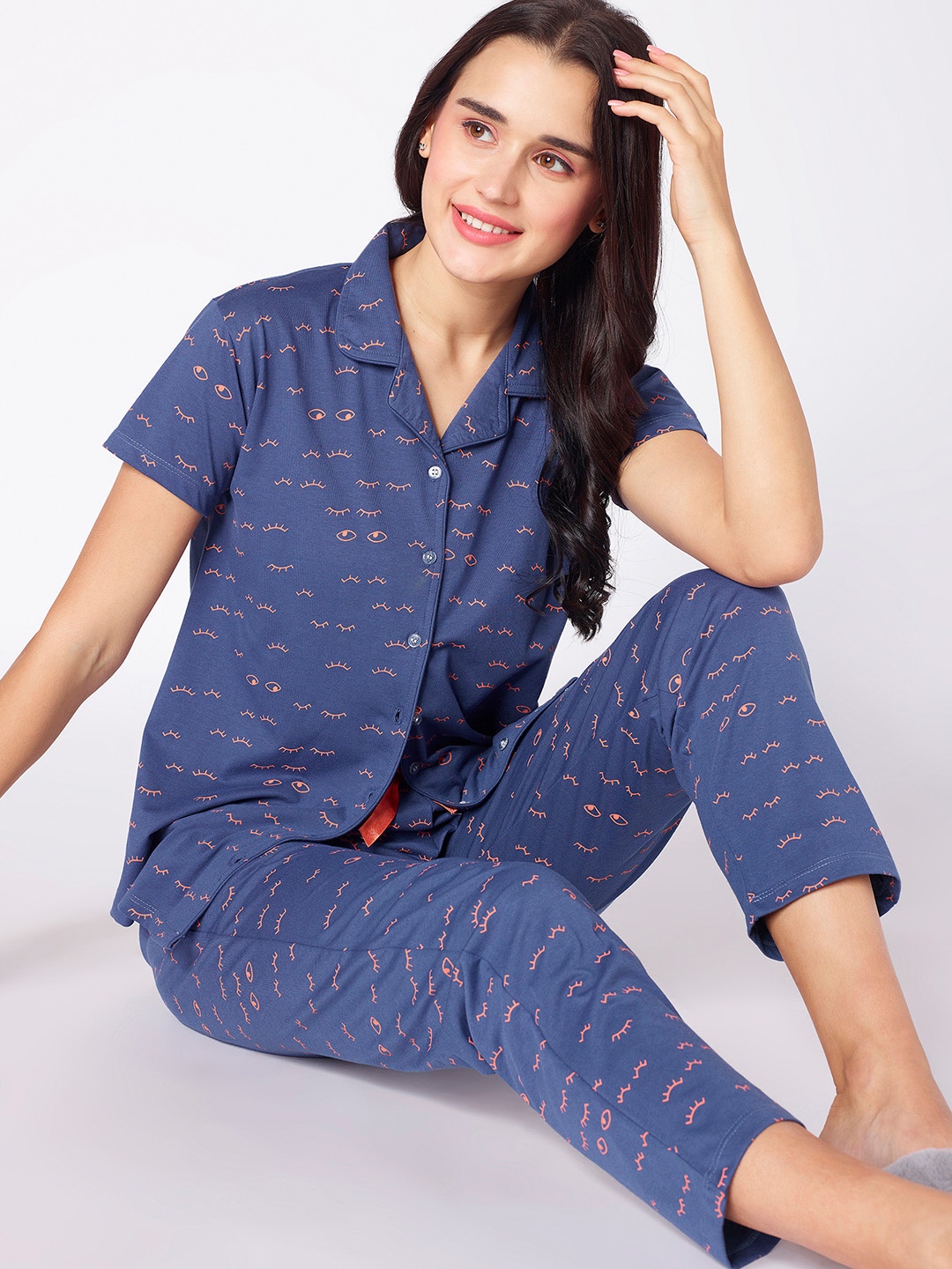 

beebelle Blue & Pink Conversational Printed Night Suit