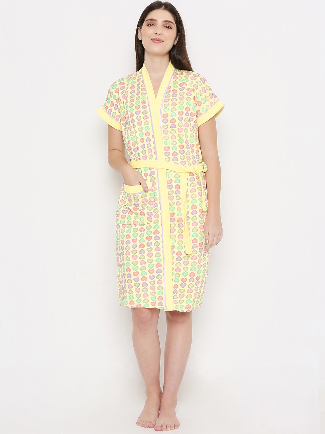

Sand Dune Women Printed Terry Cotton Bath Robe, Yellow