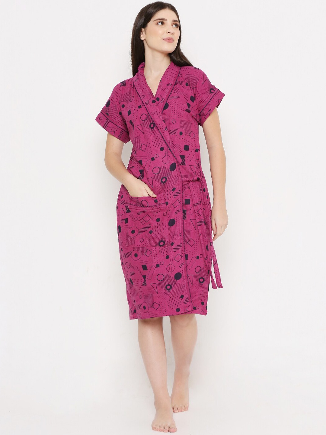 

Sand Dune Women Printed Terry Cotton Bath Robe, Fuchsia