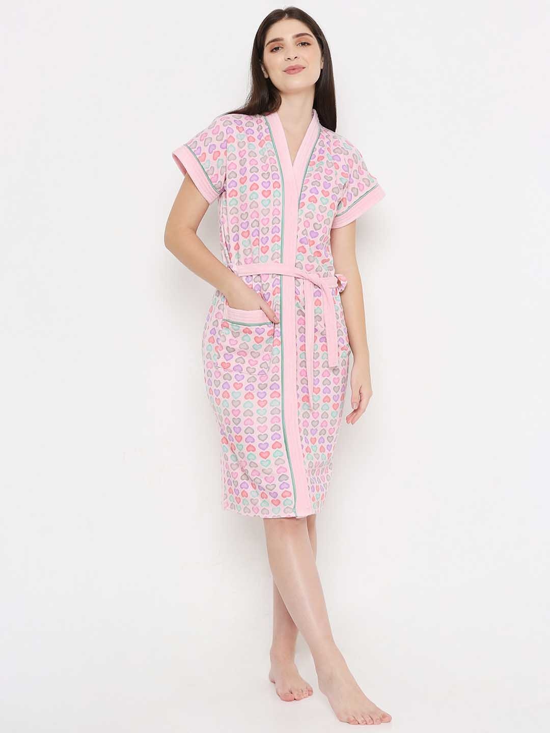 

Sand Dune Women Printed V-Neck Bath Robe, Pink