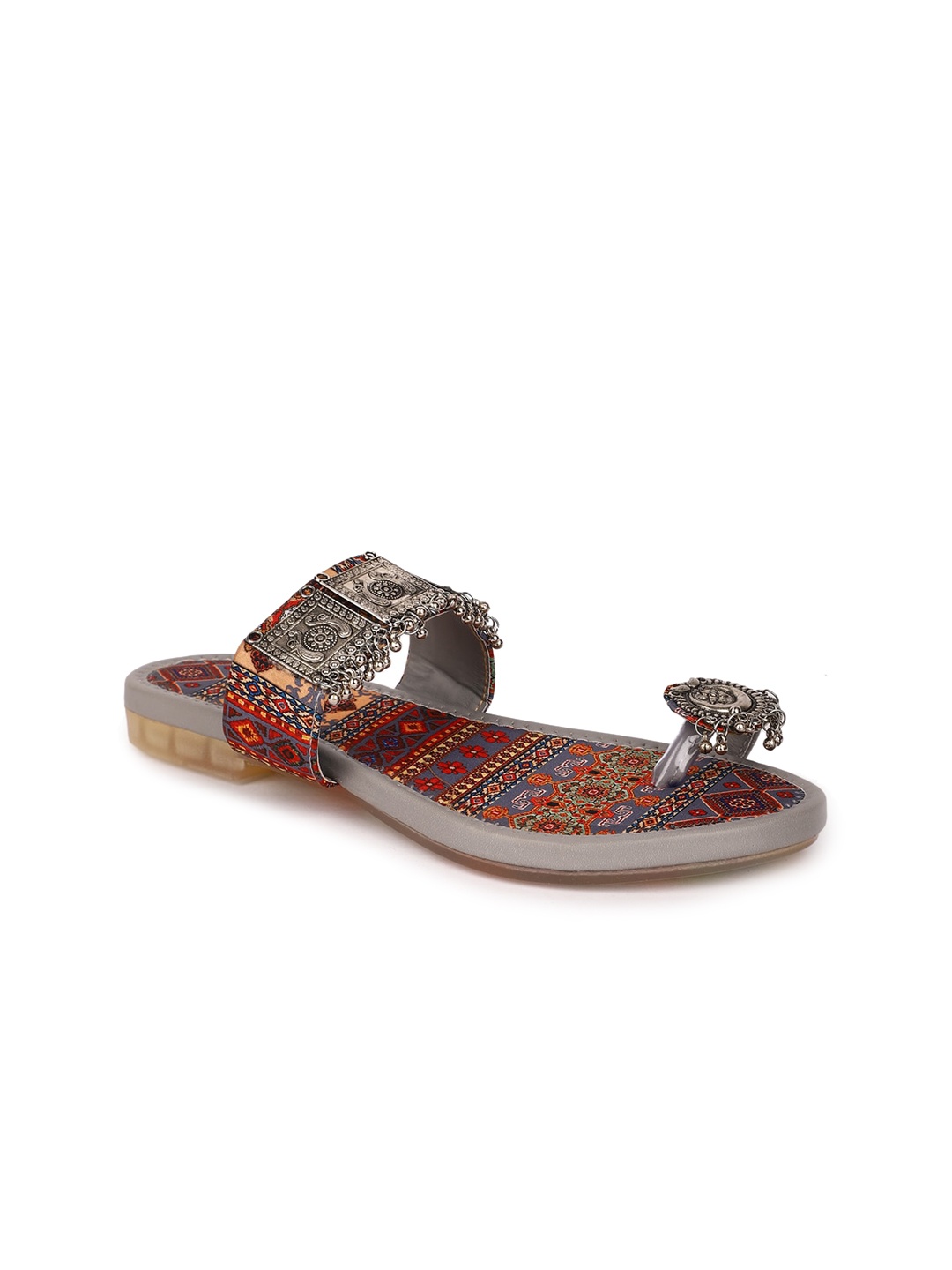 

The Desi Dulhan Printed Embellished One Toe Flats, Grey
