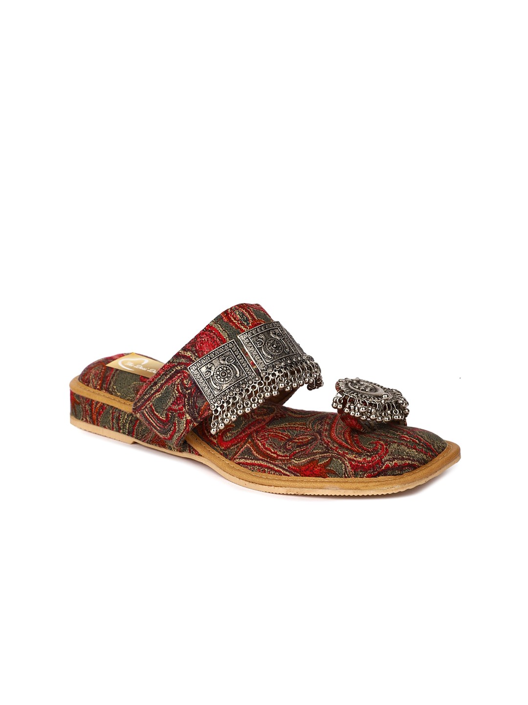 

The Desi Dulhan Printed Embellished One Toe Flats, Red