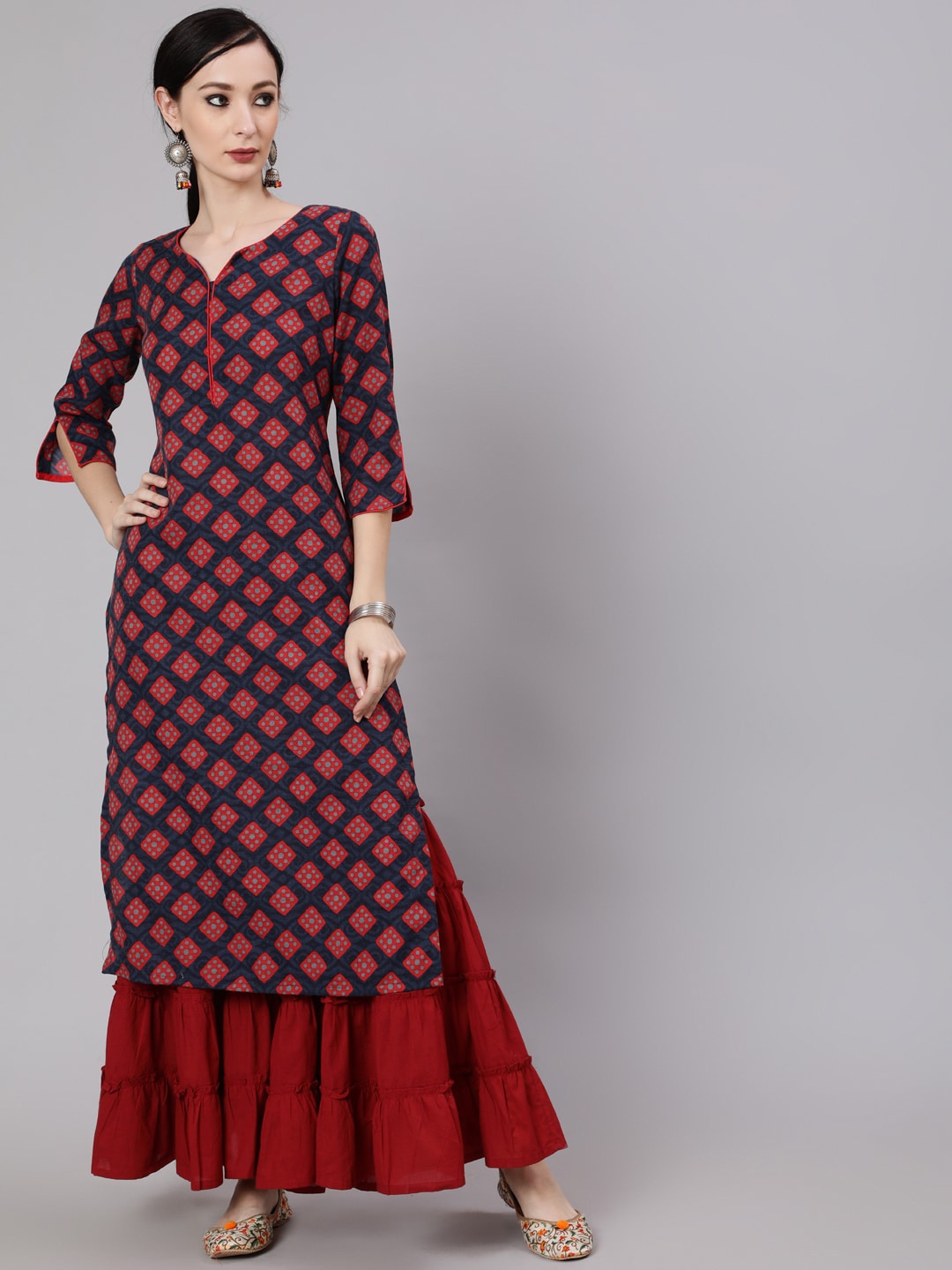 

AKS Geometric Printed Straight Cotton Kurta, Maroon