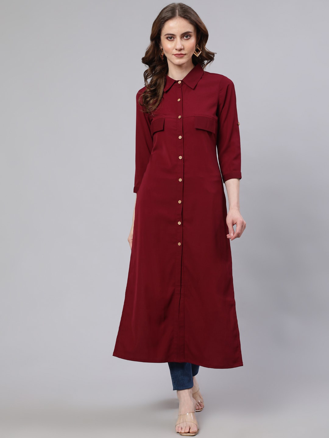 

AKS Shirt Collar Straight Kurta, Maroon