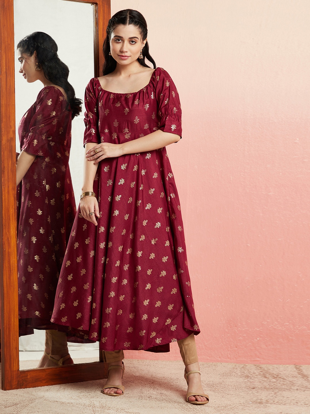 

AKS Ethnic Motifs Printed Anarkali Kurta, Maroon