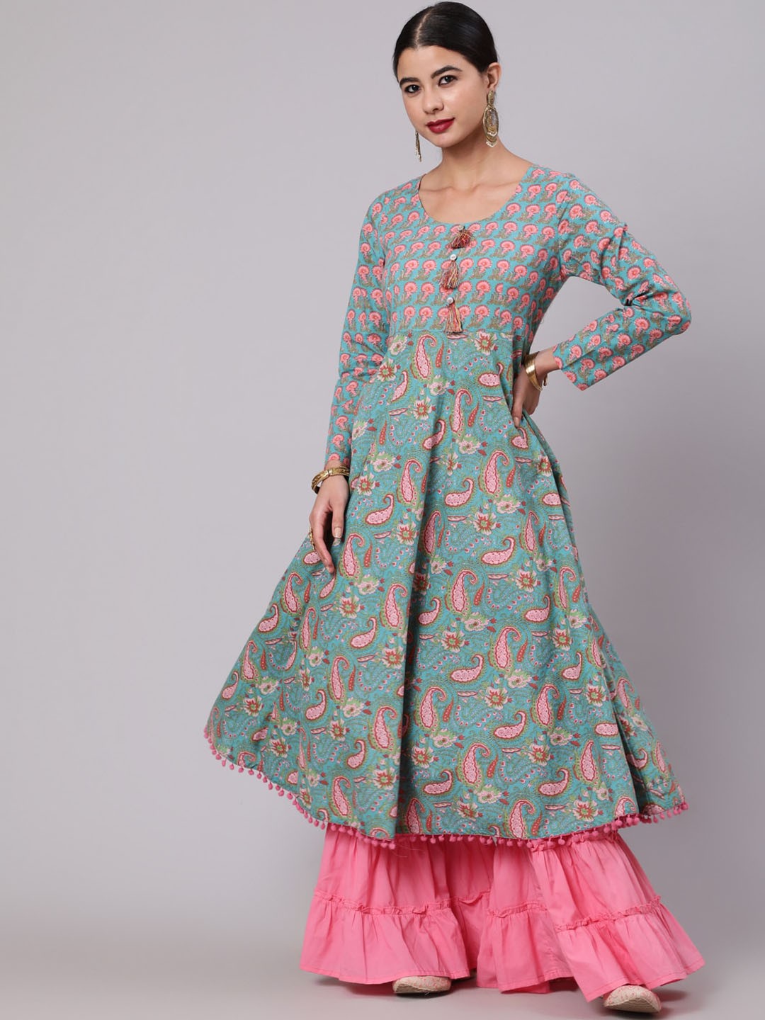 

AKS Paisley Printed Cotton Anarkali Kurta, Blue