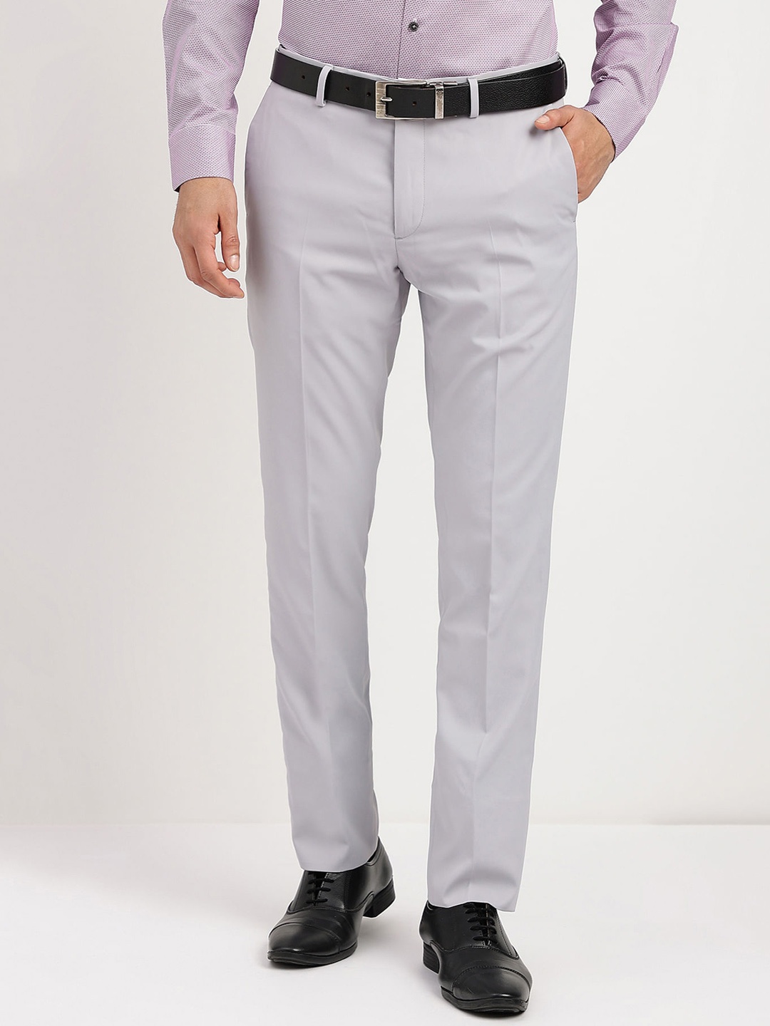 

Arrow Men Flat Front Twill Mid-Rise Formal Trousers, Grey