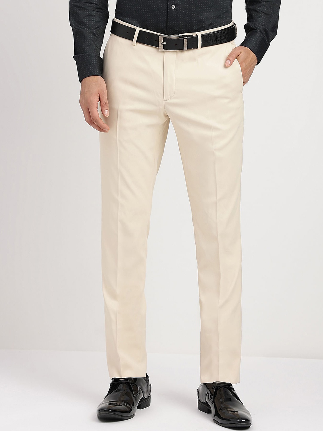 

Arrow Men Flat Front Twill Tailored Mid-Rise Formal Trousers, Beige