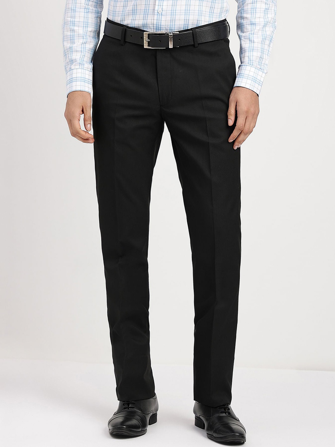 

Arrow Men Flat-Front Dobby Mid-Rise Formal Trousers, Black