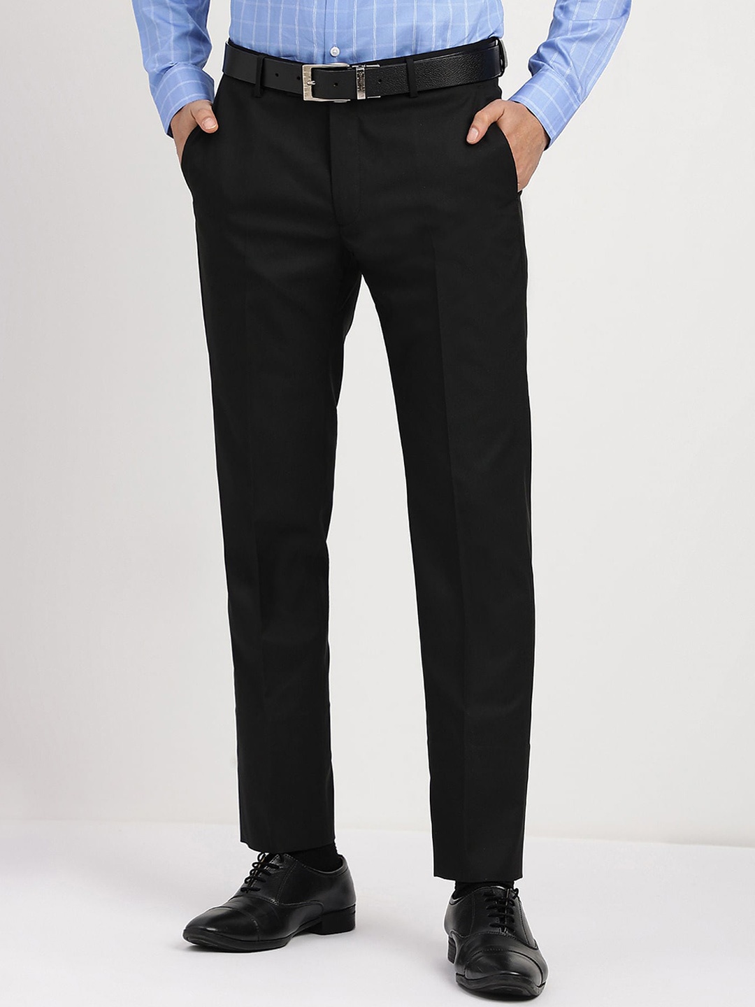 

Arrow Men Hudson Tailored Fit Mid-Rise Formal Trousers, Black