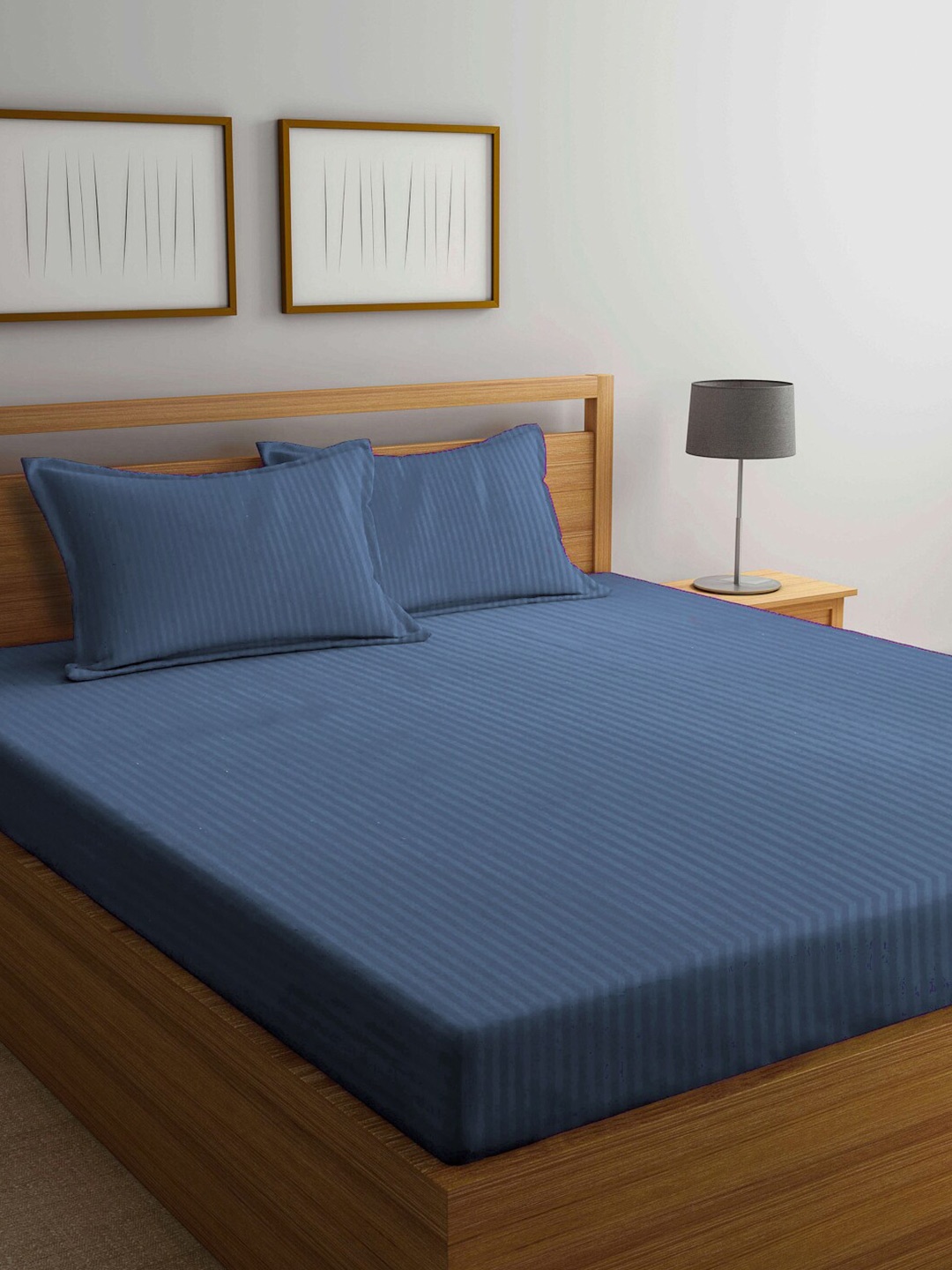 

KLOTTHE Striped 300 TC Double King Bedsheet With 2 Pillow Covers, Blue