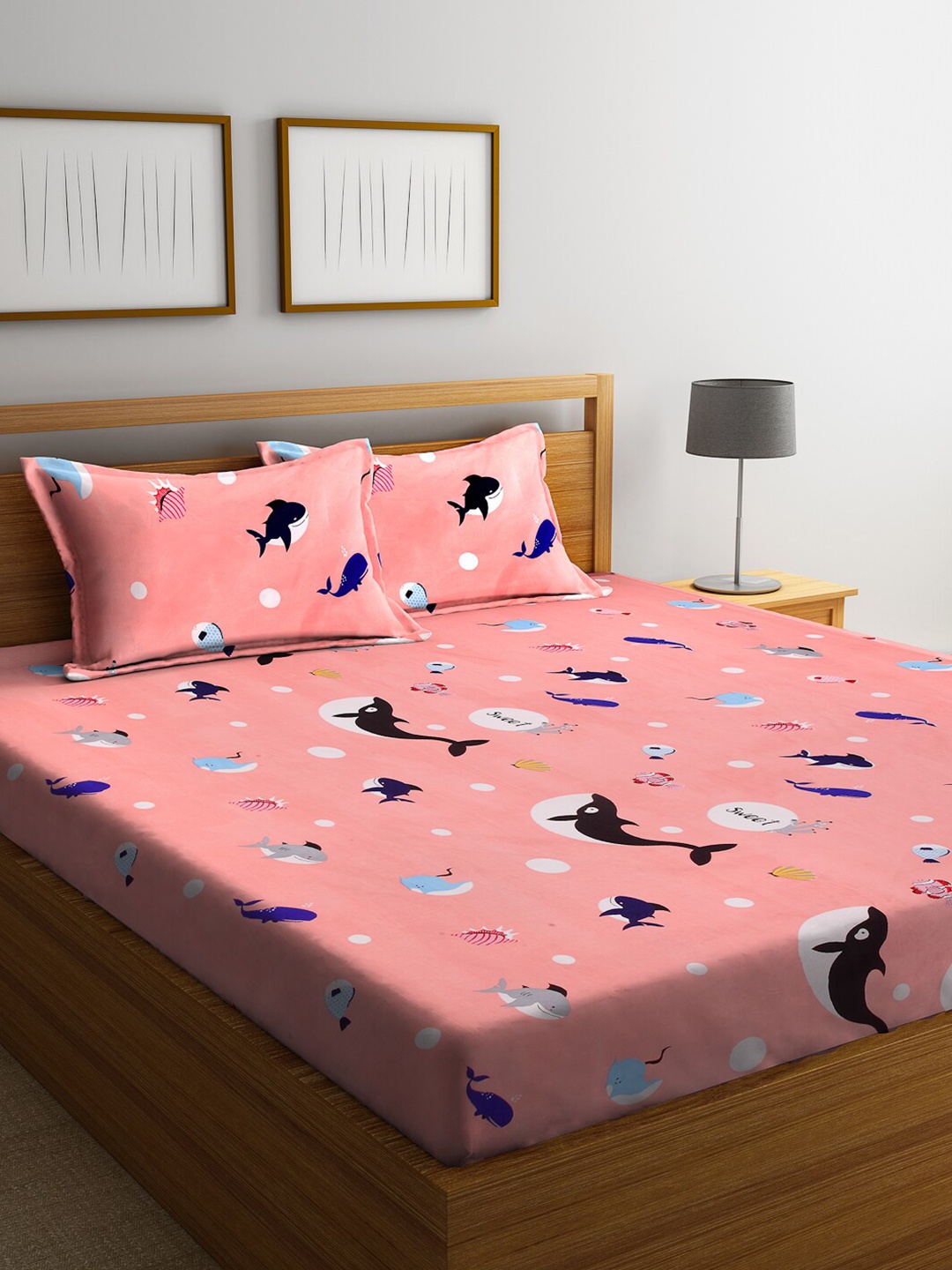 

KLOTTHE Kids Orange & Blue Printed 300 TC Double Bedsheet With 2 Pillow Covers