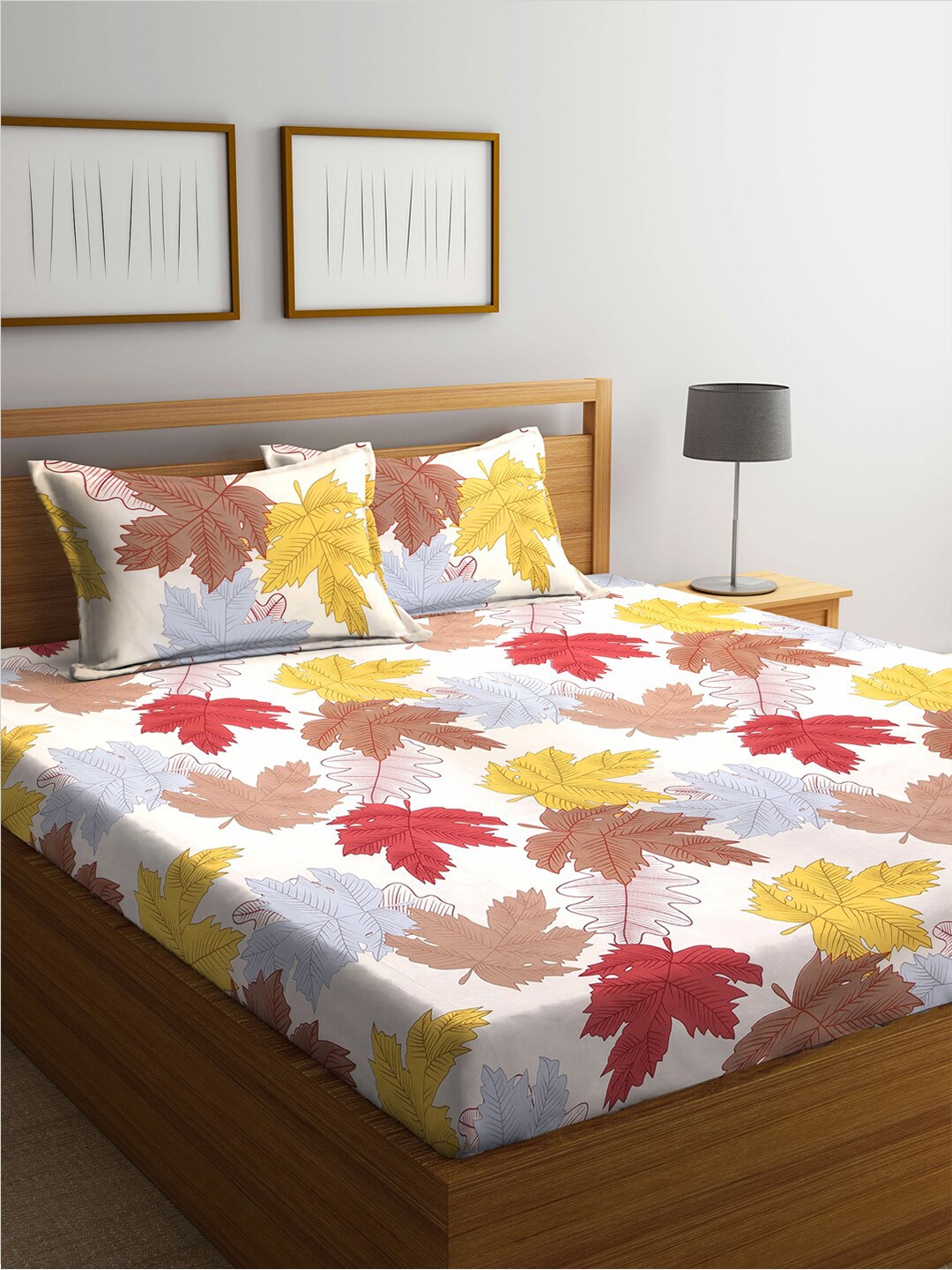 

KLOTTHE White & Brown Floral Cotton Blend 300 TC King Bedsheet With 2 Pillow Cover