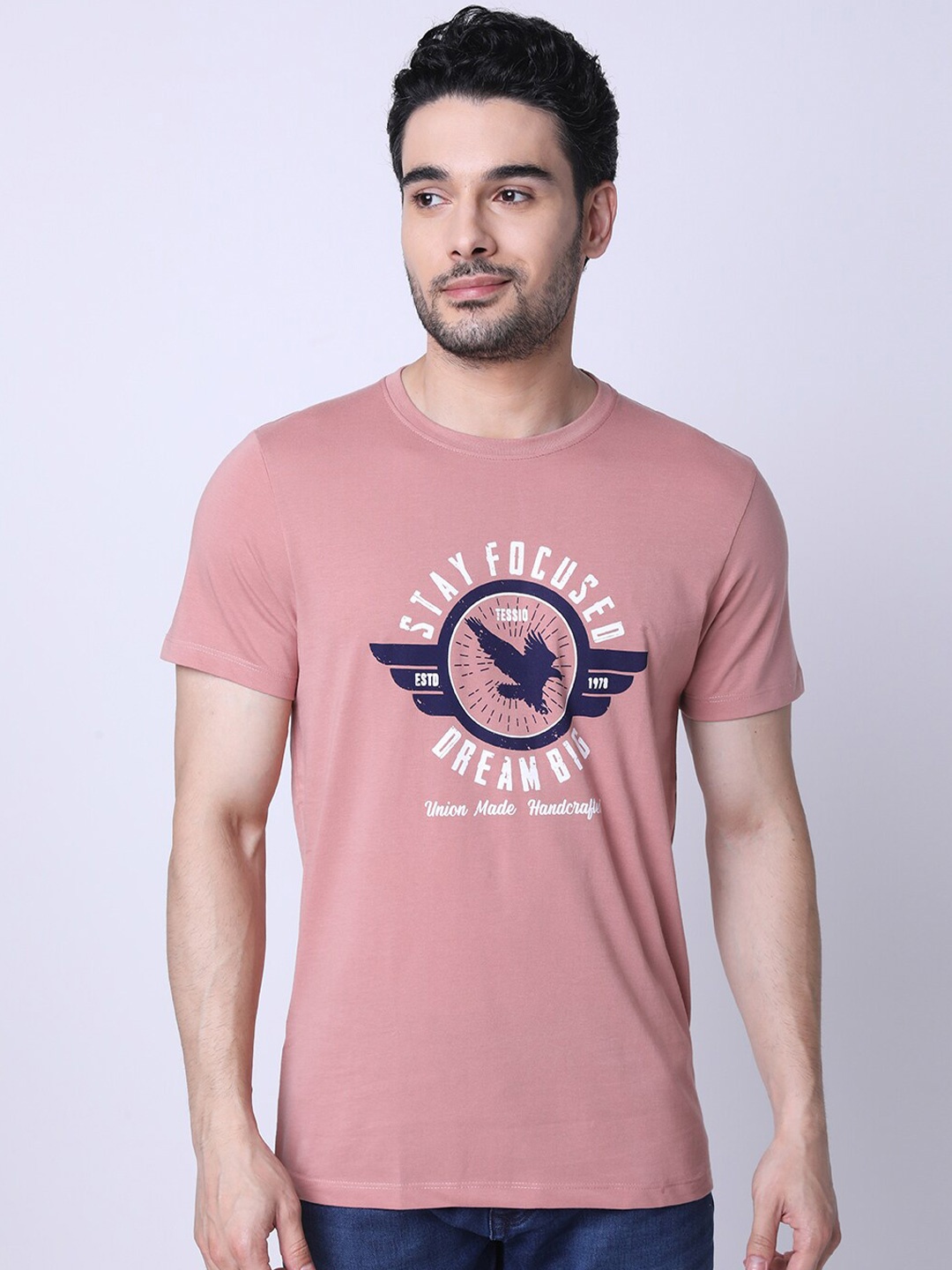 

TESSIO Graphic Printed Cotton T-shirt, Pink