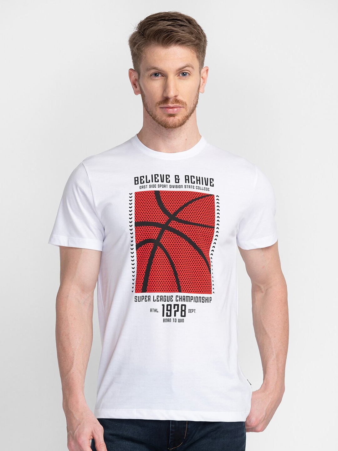 

TESSIO Graphic Printed Cotton T-Shirt, White
