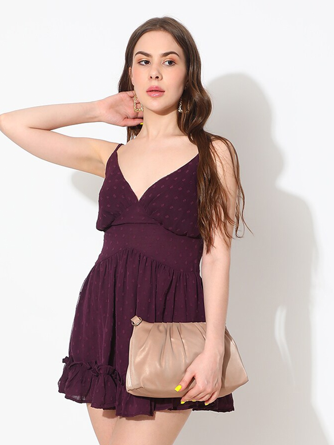 

Virgio Self Design Shoulder Strap A-Line Dress, Purple