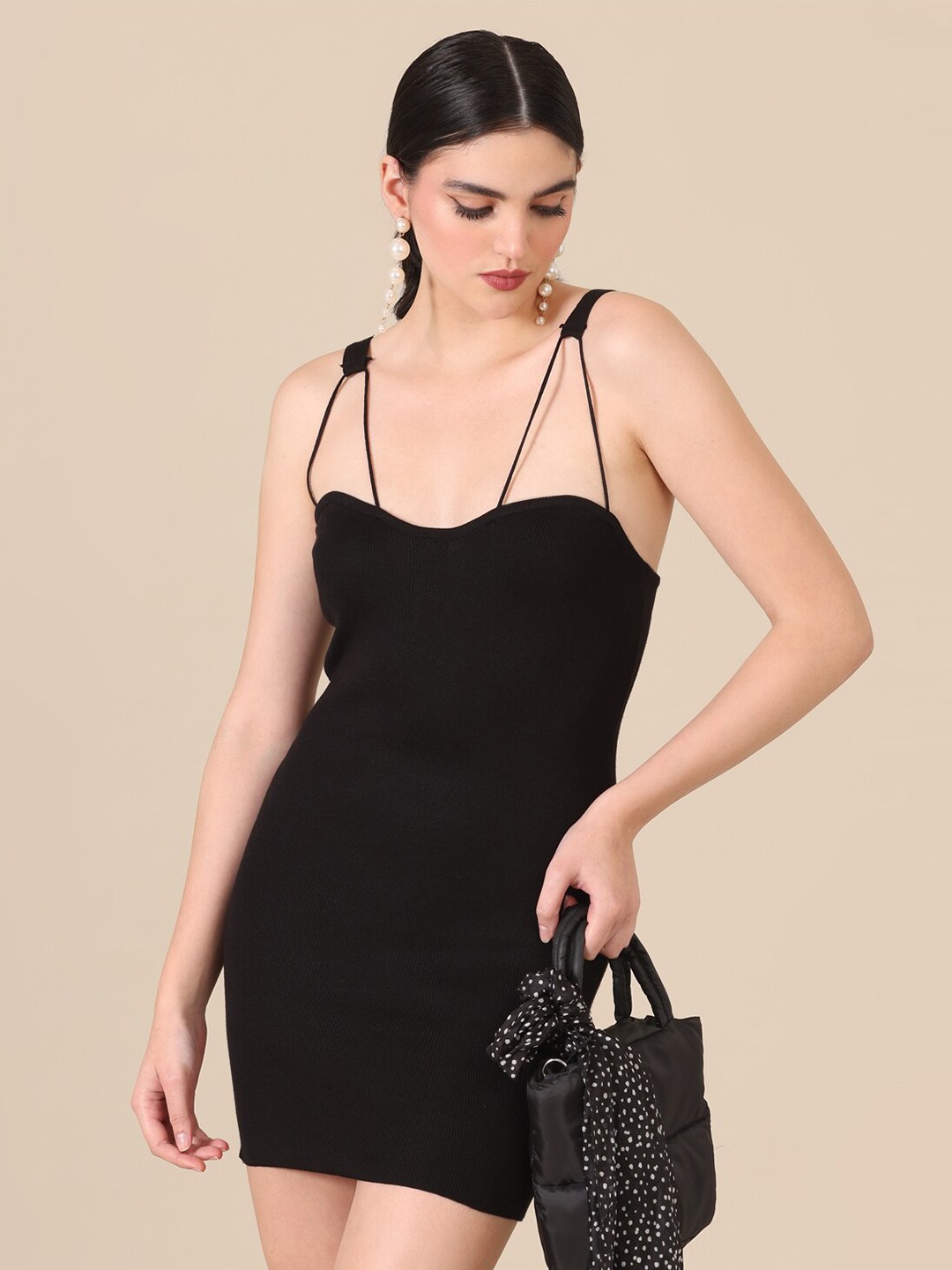 

Virgio Shoulder Strap Bodycon Mini Dress, Black