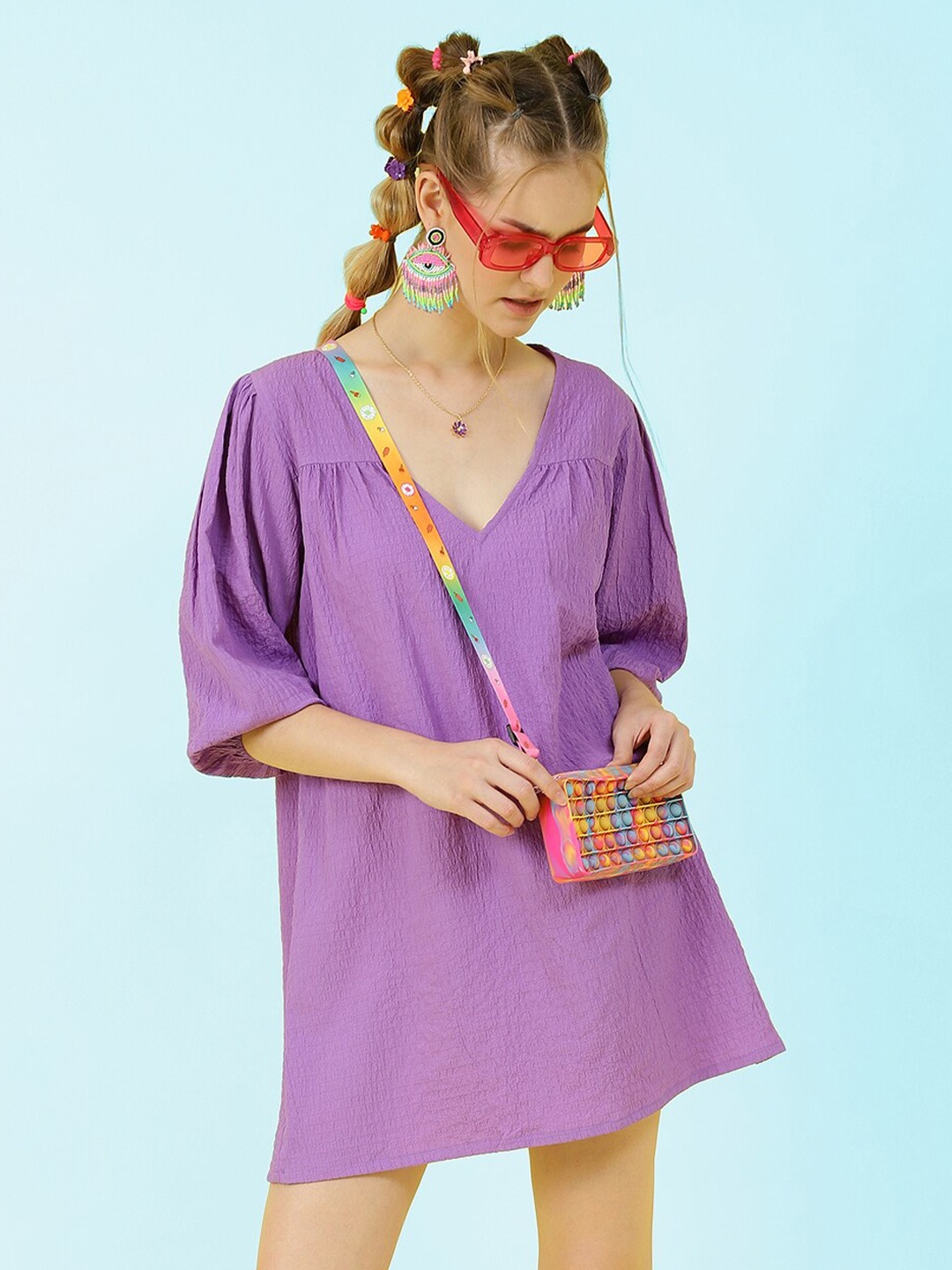 

Virgio Puff Sleeves A-Line Dress, Lavender