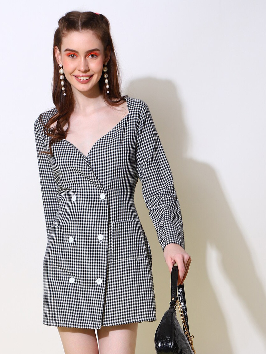 

Virgio Checked Sheath Mini Dress, Black