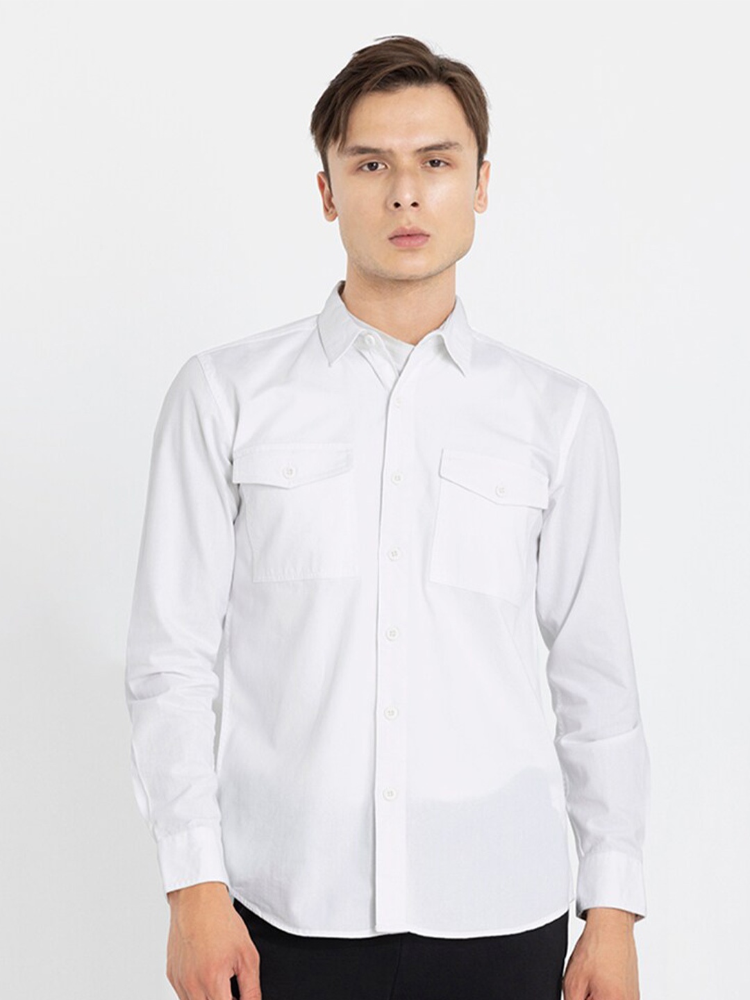 

Snitch Classic Slim Fit Spread Collar Pure Cotton Casual Shirt, White