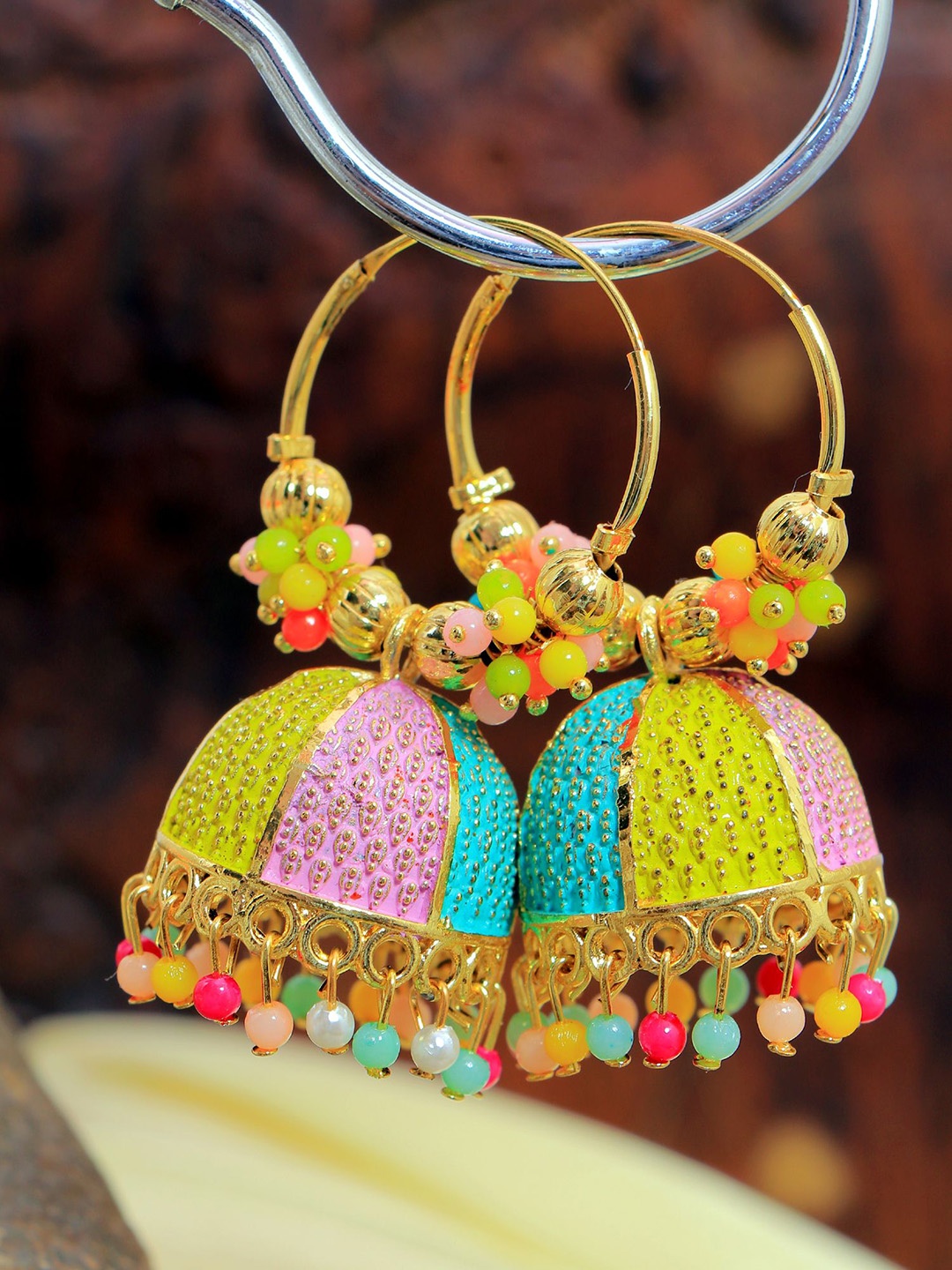 

Crunchy Fashion Gold-Plated Beaded Dome Shaped Hoop Earrings