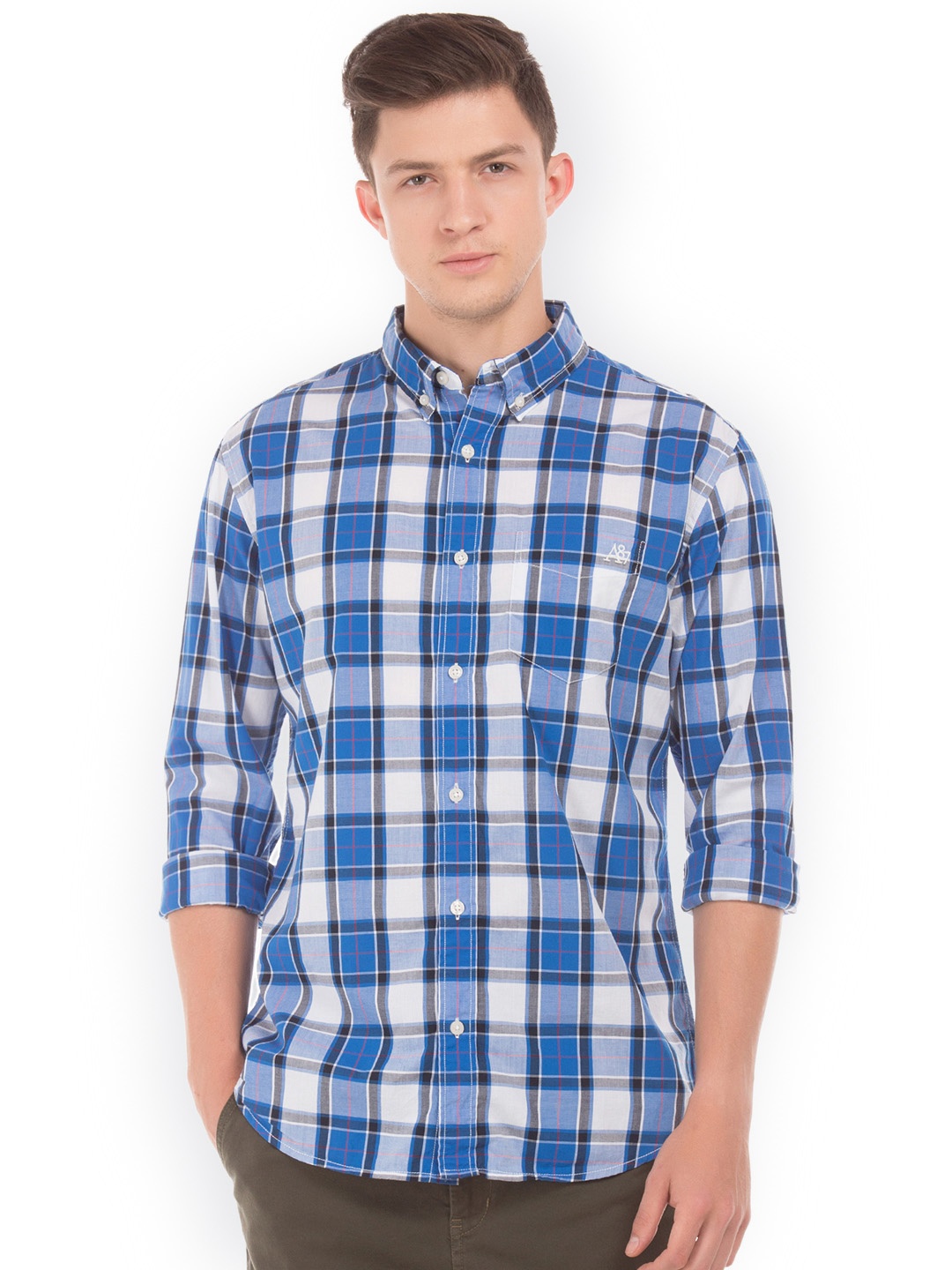 

Aeropostale Men Blue & White Regular Fit Checked Casual Shirt