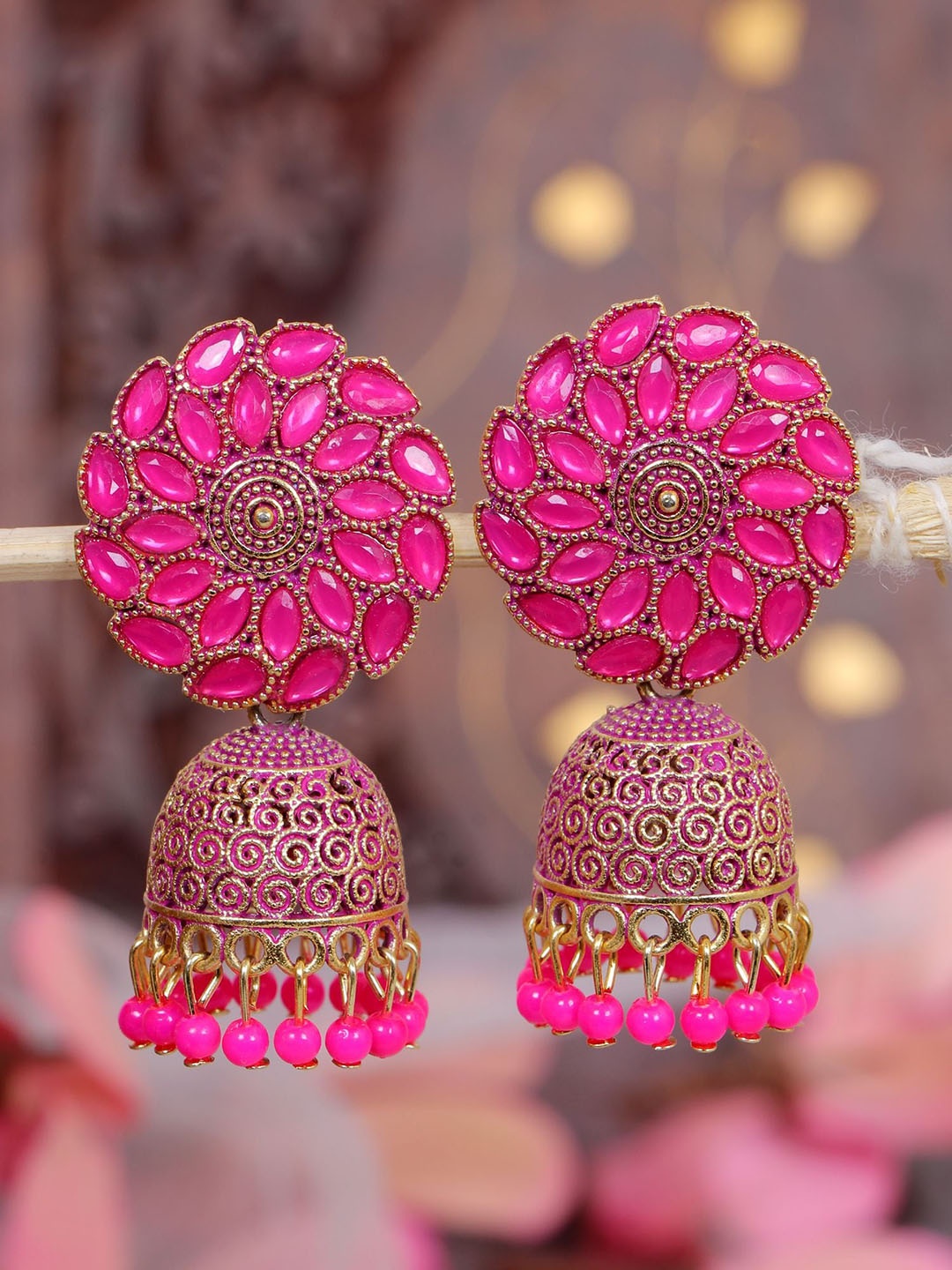 

Crunchy Fashion Gold Plated Stone Studded Dome Shaped Jhumkas